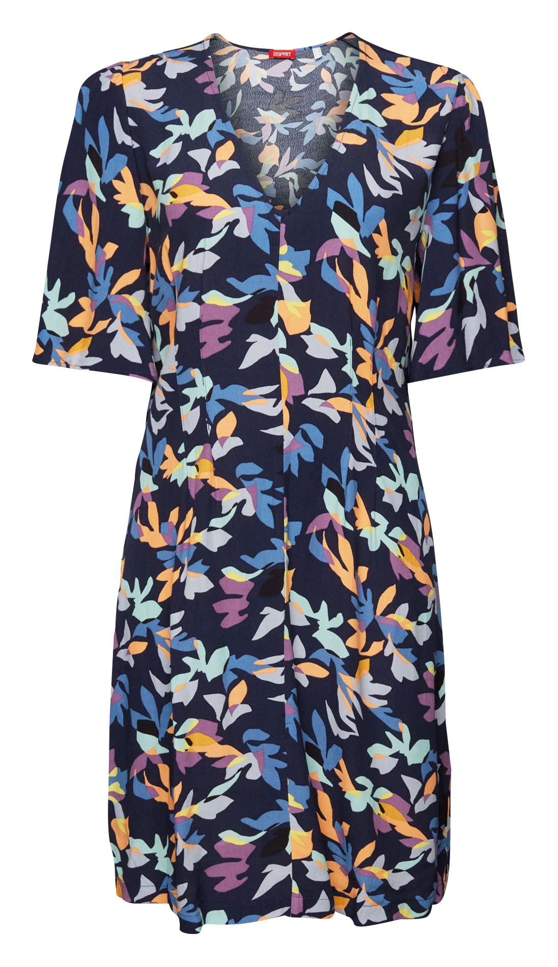 Short straight printed V-neck dress ESPRIT Blue