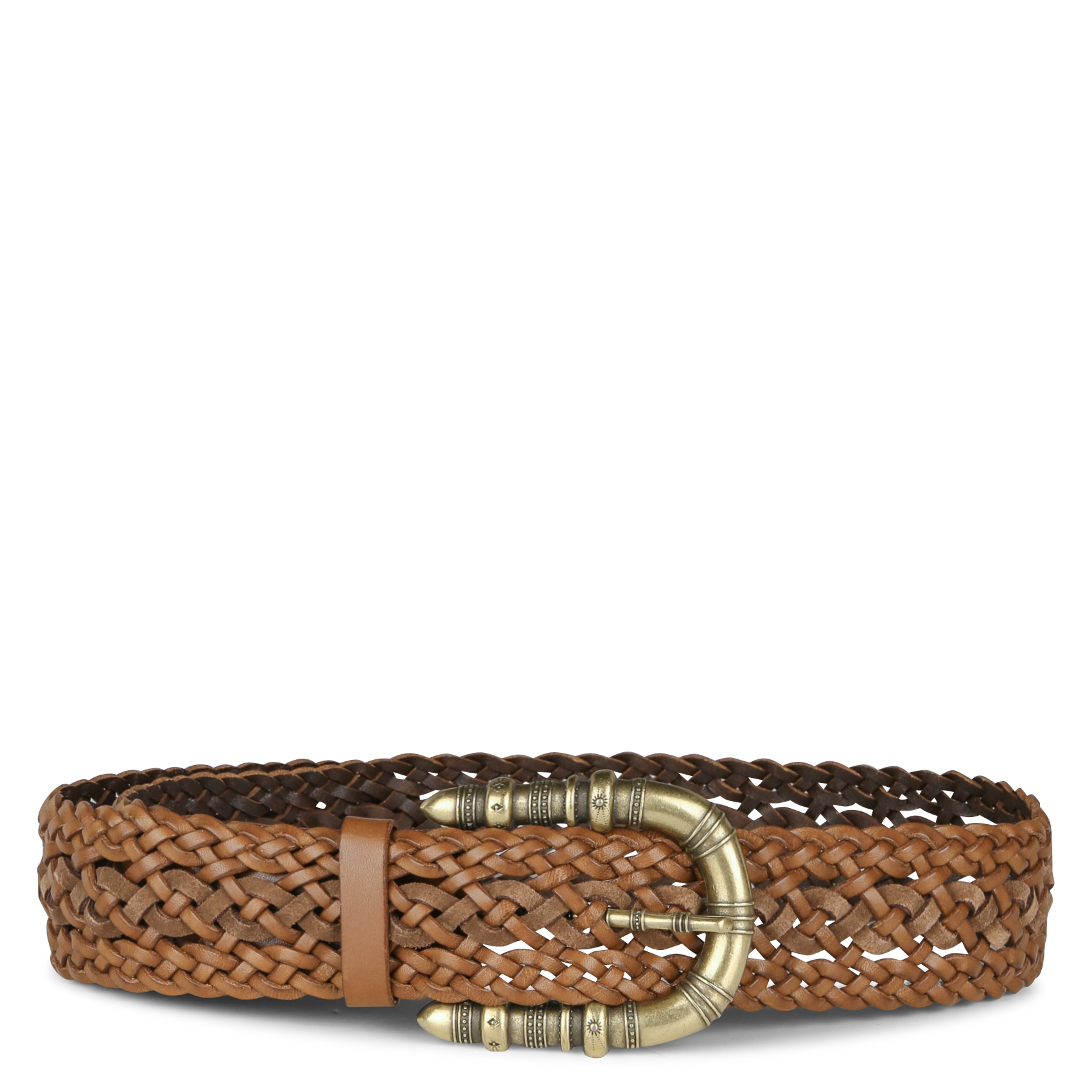 Ceinture Large Pour Femmes En Cuir Tressé Marron Avec Boucle Argentée