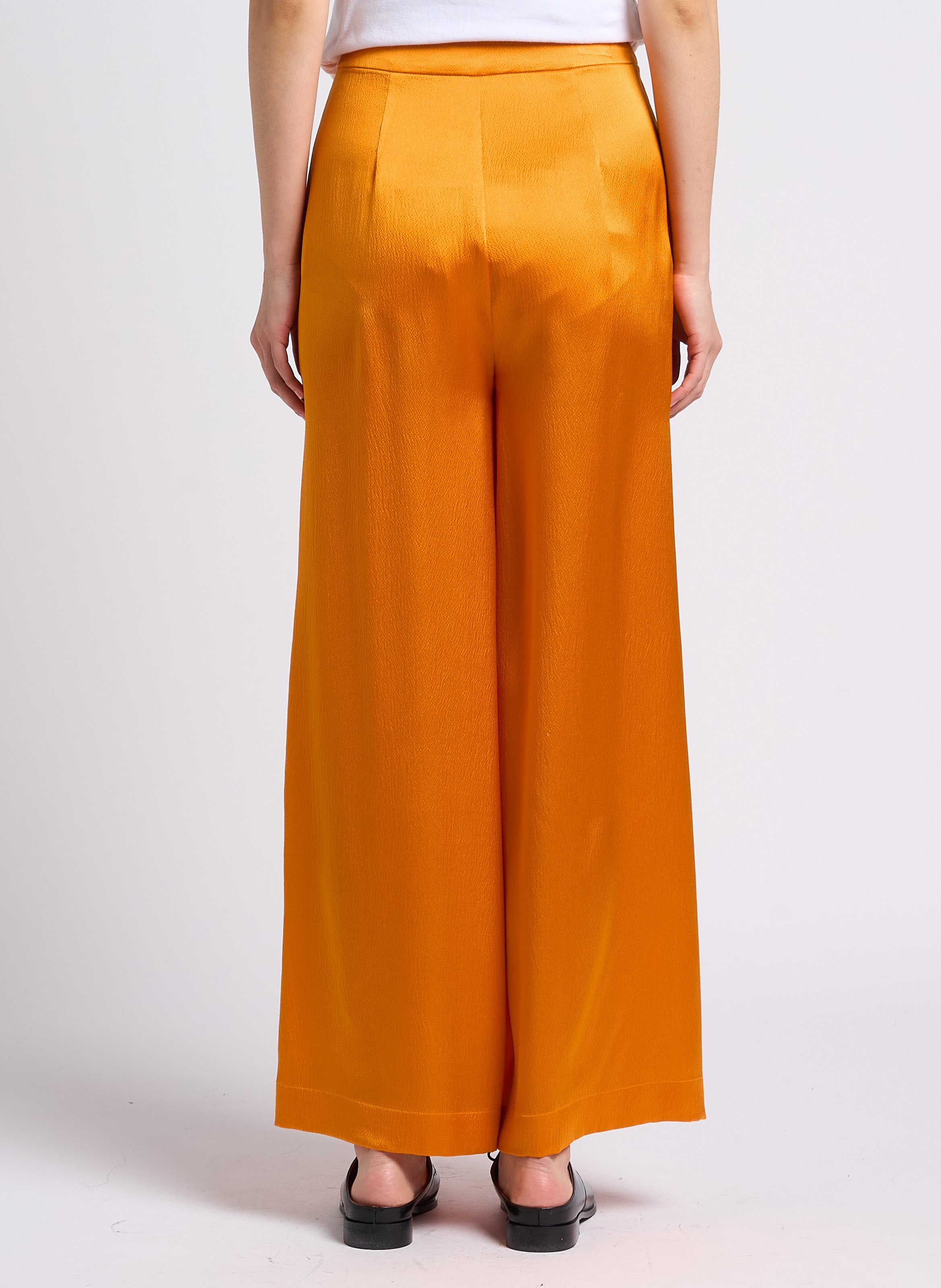 Pantalon large taille haute ceinturée en soie  KARMA KOMA Orange