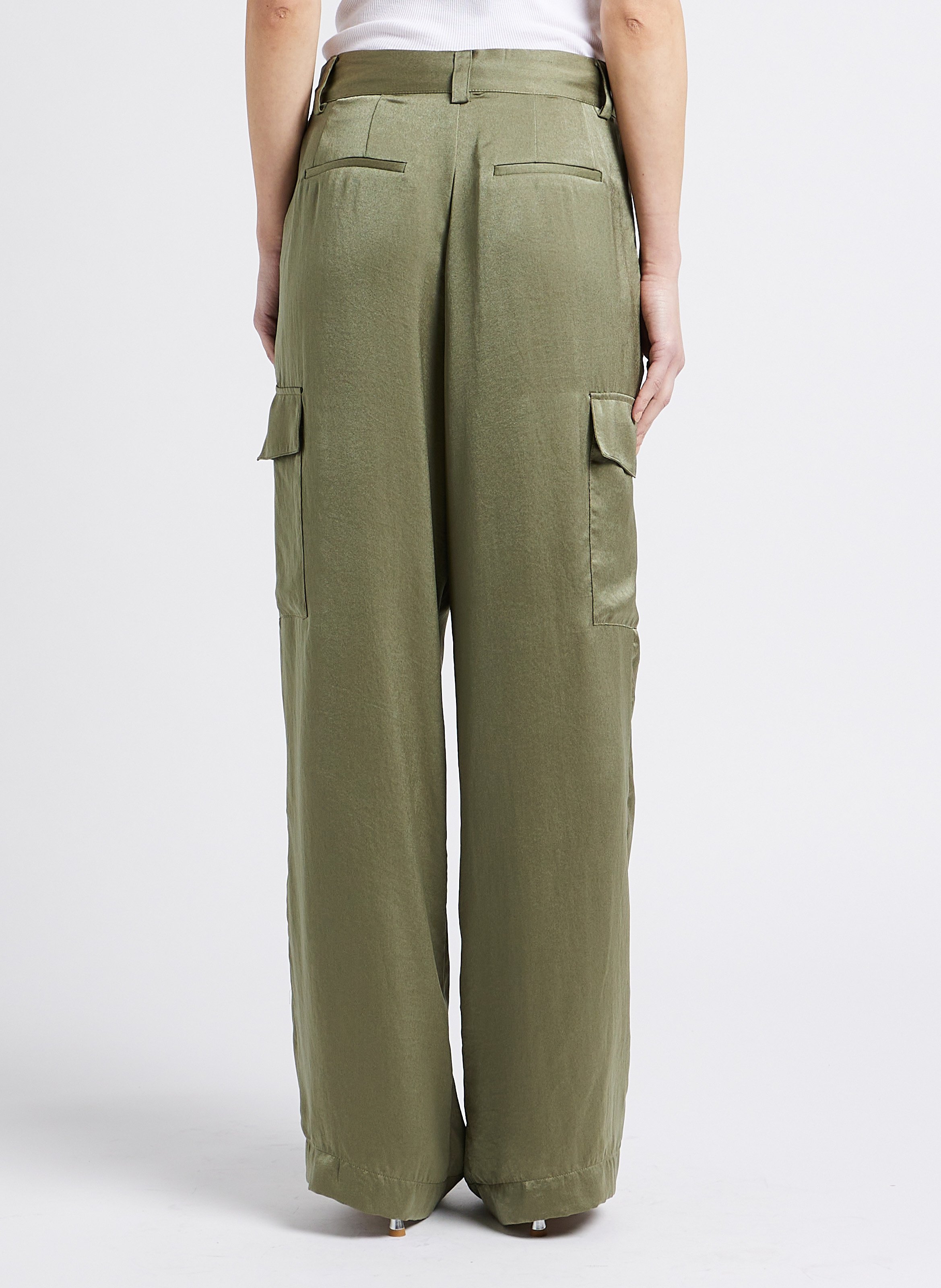 Pantalon large effet satiné BA&SH Kaki