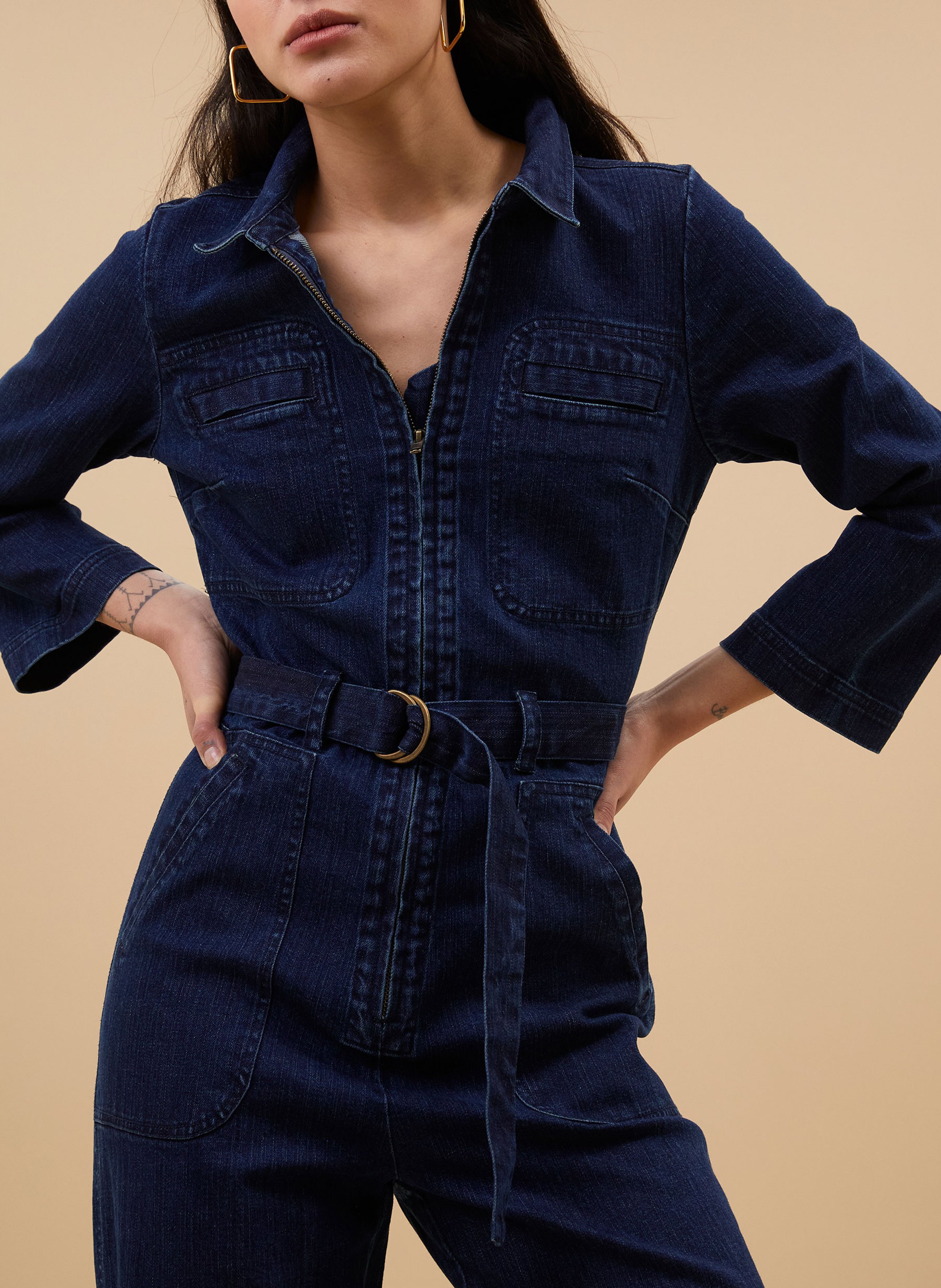 Flared classic collar cotton jumpsuit BY BAR Blue