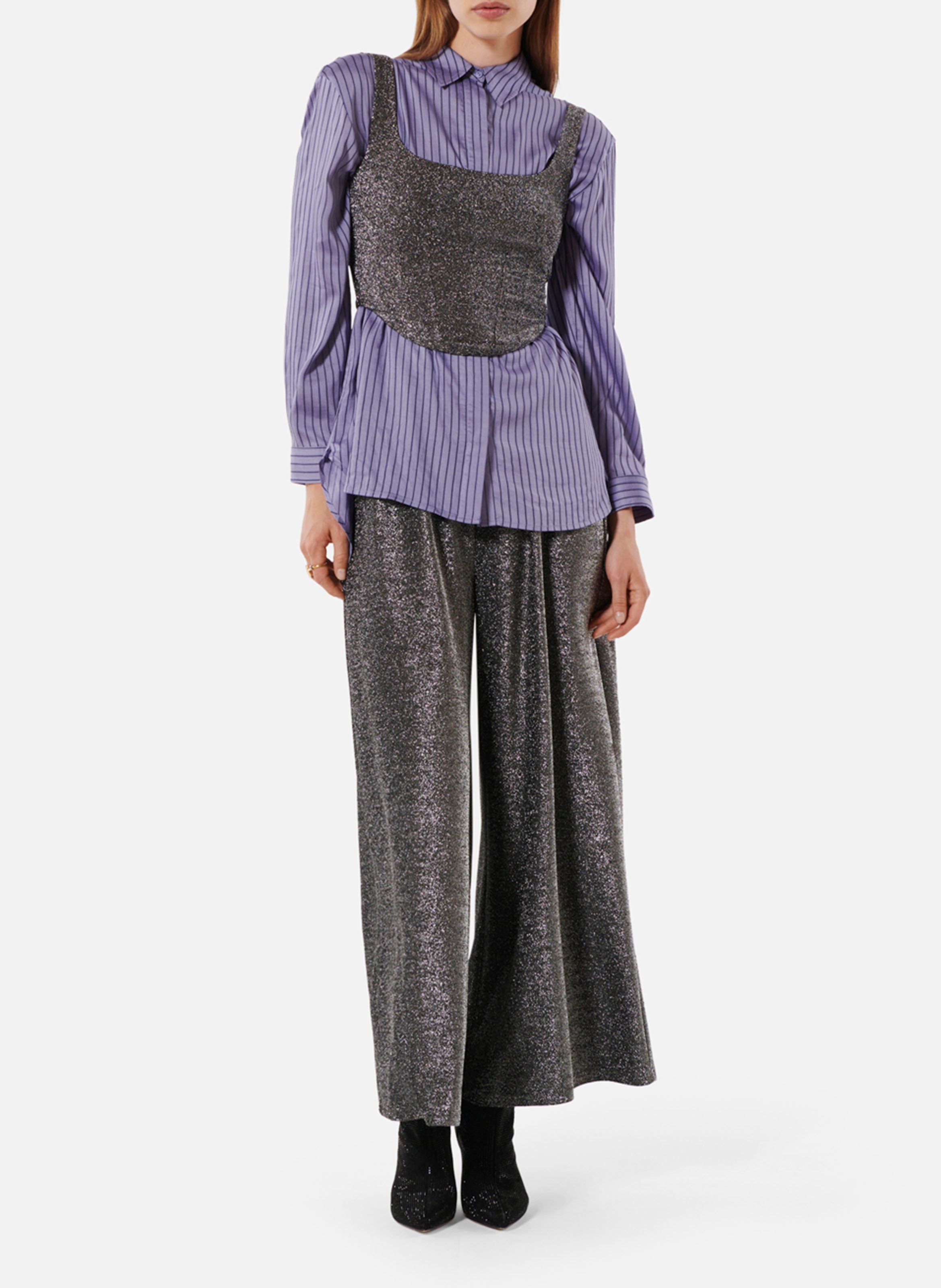 Aansluitende top met vierkante halslijn en pailletten KARMA KOMA Zilver