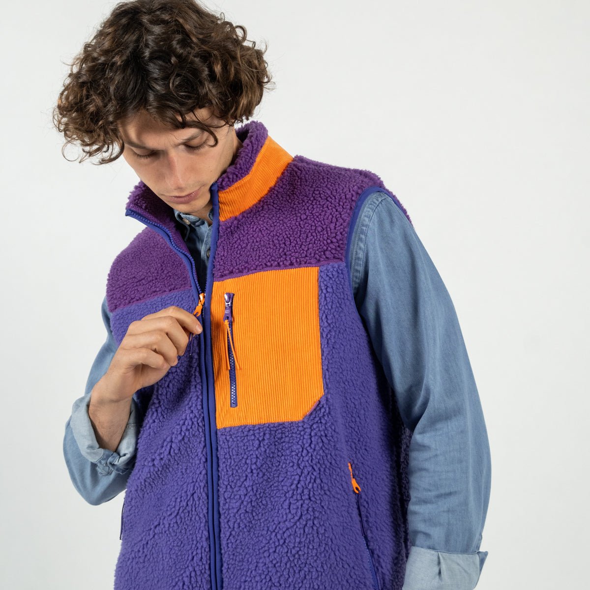 Sleeveless Sherpa Zip-Up Vest BILLYBELT Purple