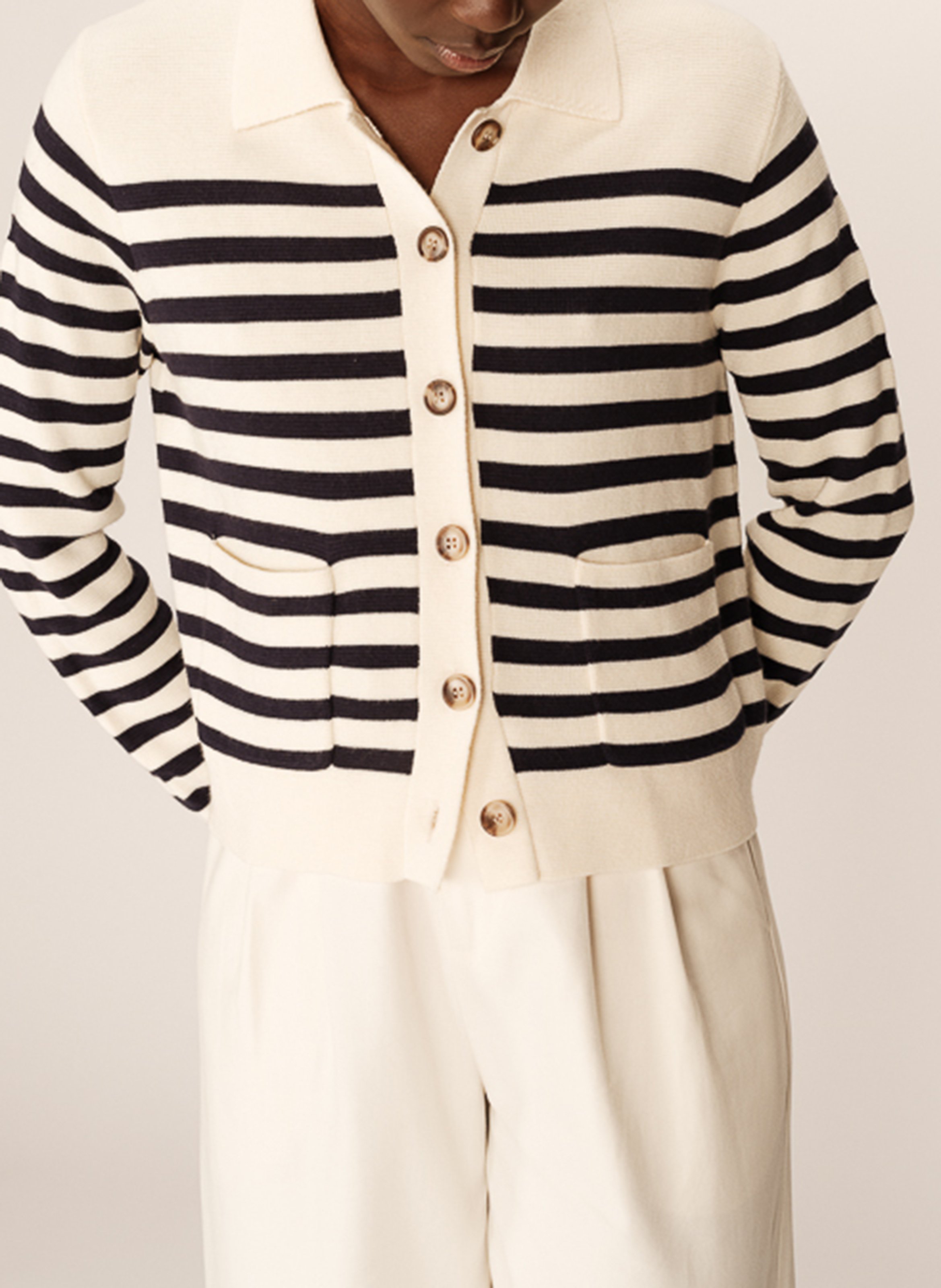 Striped long sleeve cardigan GRACE ET MILA Beige