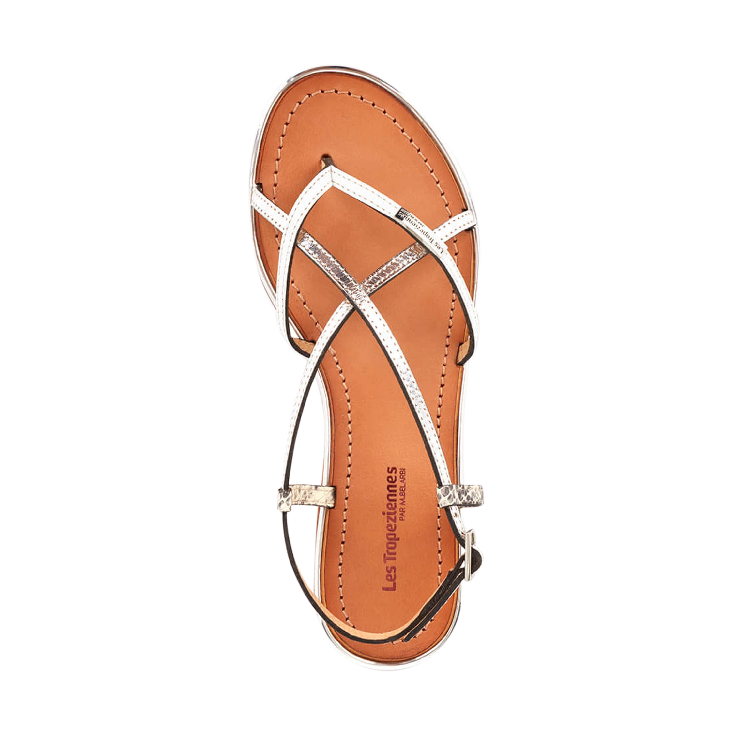 Flat leather sandals monaco Blanc argent Les tropeziennes par m