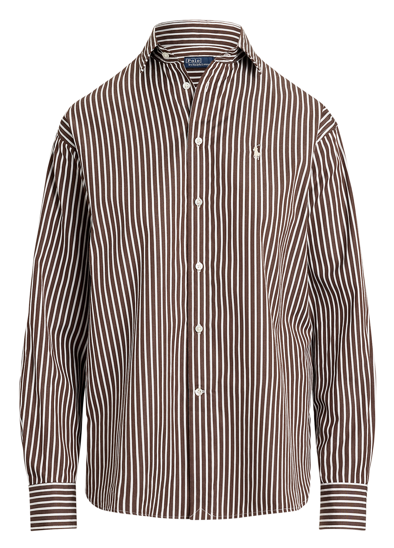 Chemise droite col polo en coton rayé POLO RALPH LAUREN Marron