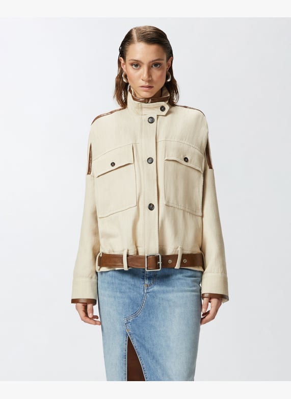 Jacket with faux leather finish Beige Pinko - Women Jacket with faux leather finish Beige Pinko - Women