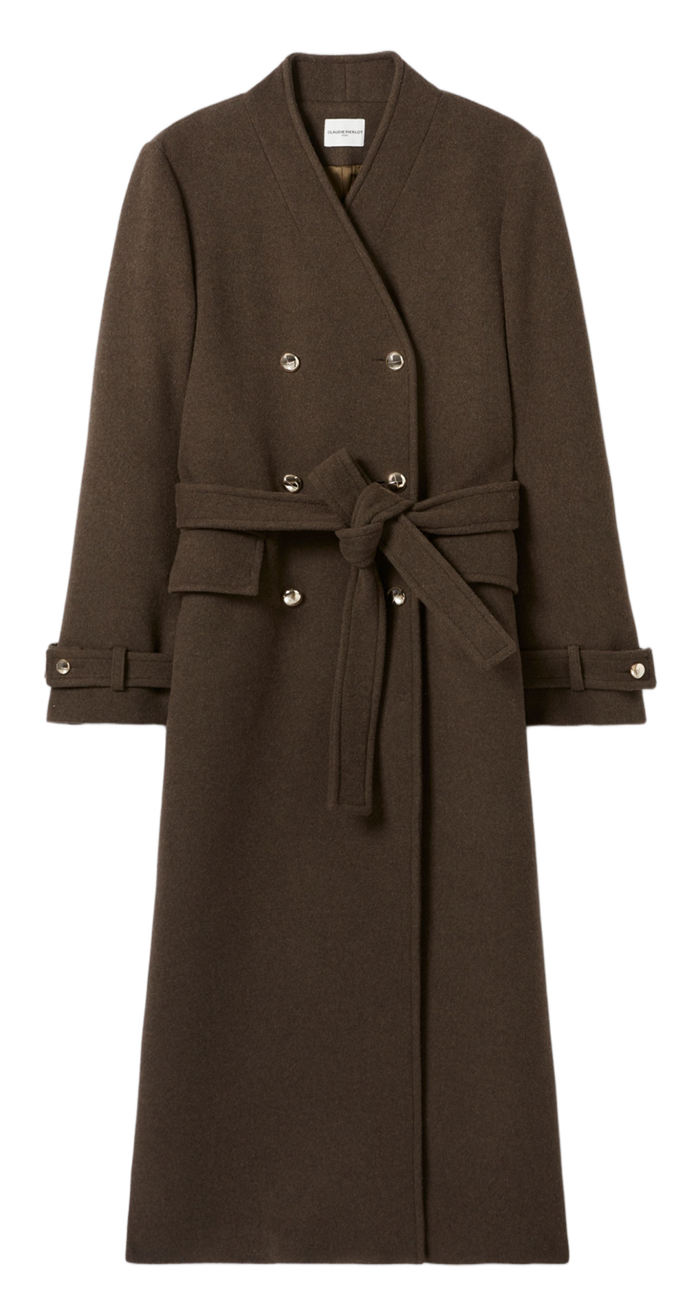 Gerader Mantel mit V-Ausschnitt aus Wollmischung CLAUDIE PIERLOT Khaki