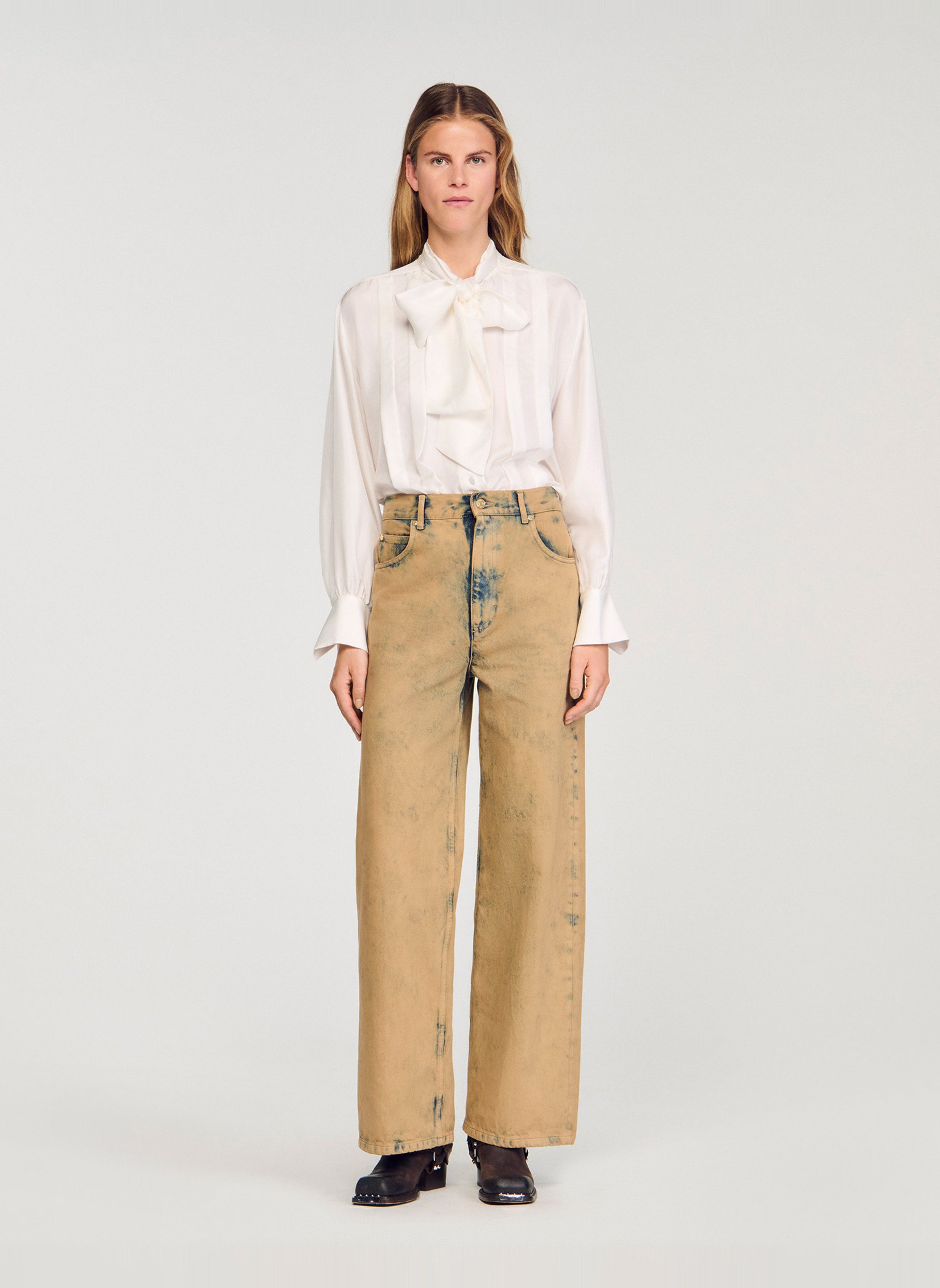 Jean large délavé en coton SANDRO Beige