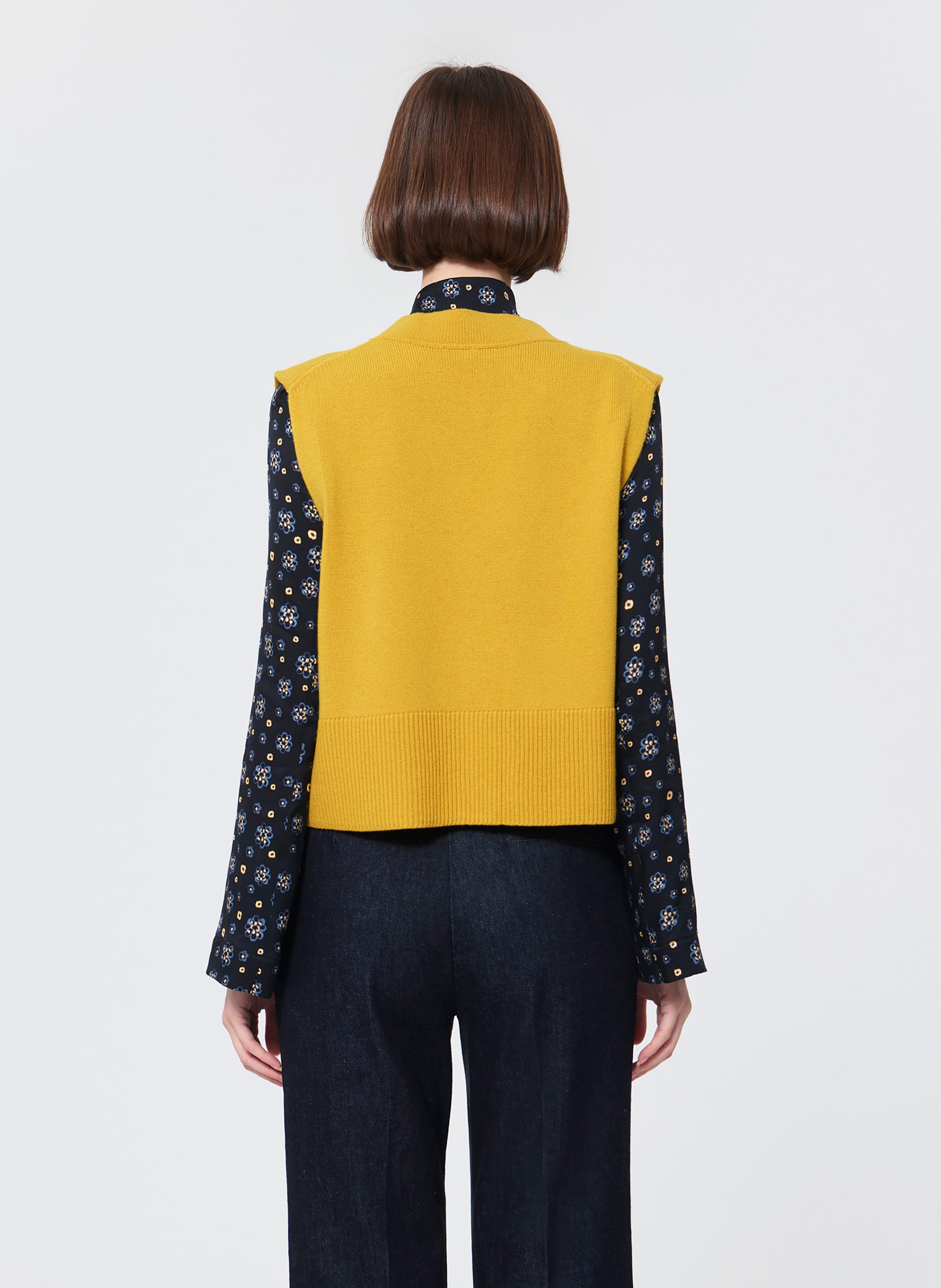 Buttoned V-neck solid color blend wool vest TARA JARMON Yellow