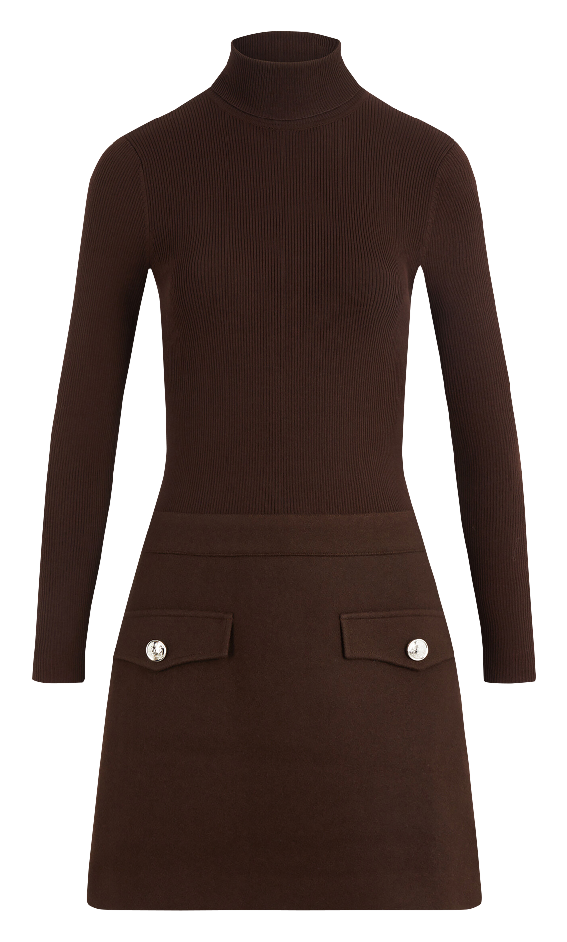 Short dress with high neck 2 in 1 MORGAN Brown