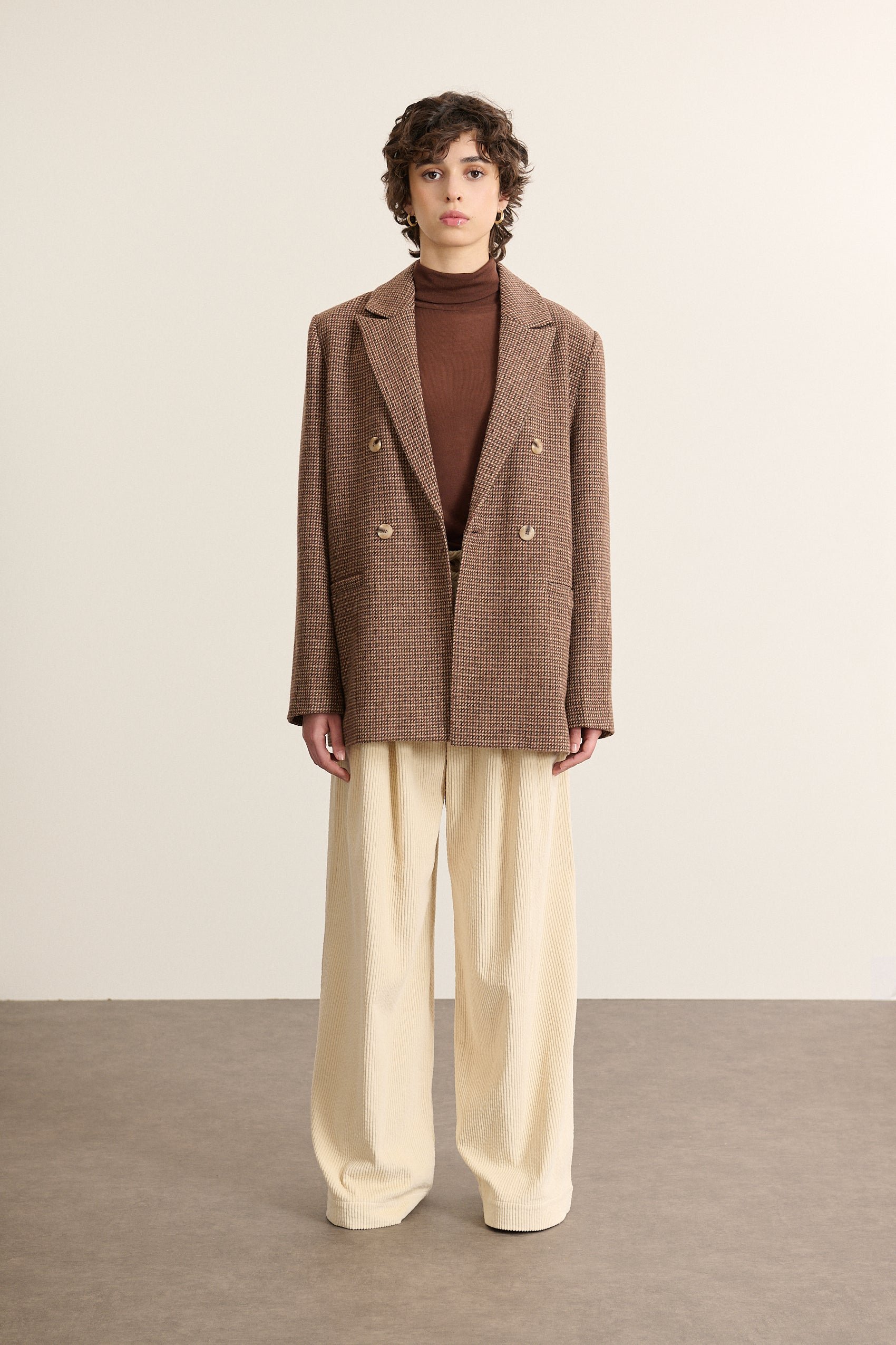 Checked wool blend blazer coat GARANCE PARIS Brown