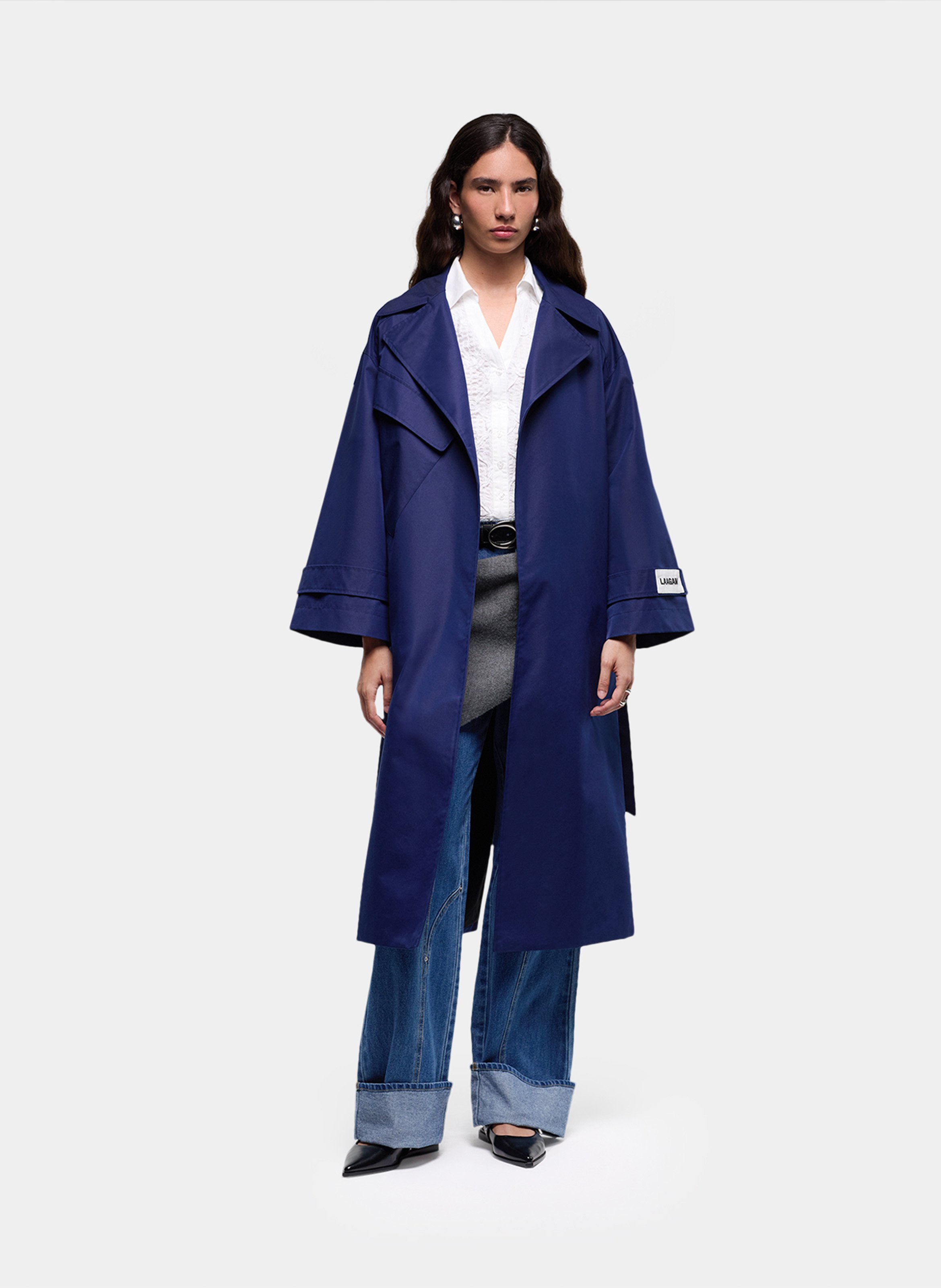 Long belted plain trench coat LAAGAM Blue