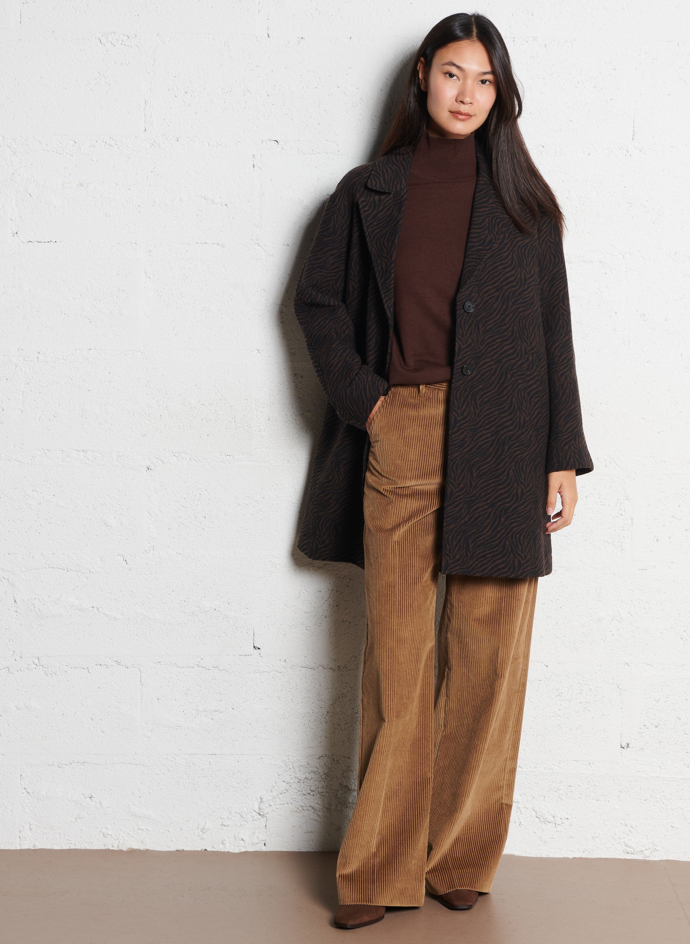 Cotton-blend coat with tailored collar IKKS Brown