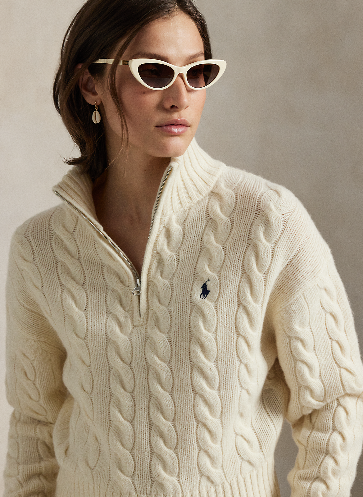 Pull col montant en laine et en cachemire POLO RALPH LAUREN Blanc