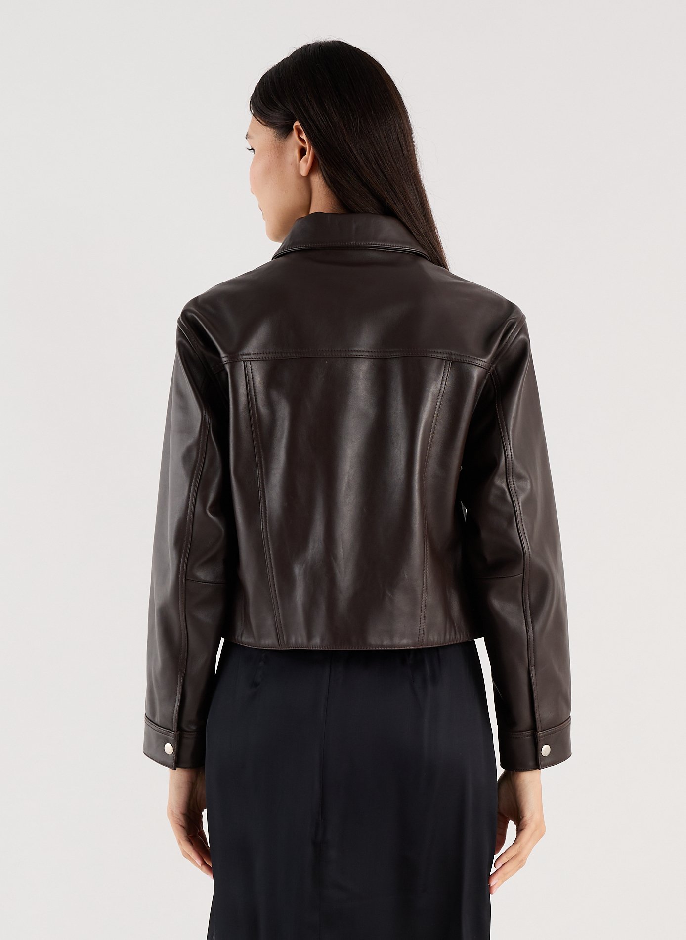 Short straight leather jacket SAISON 1865 Brown