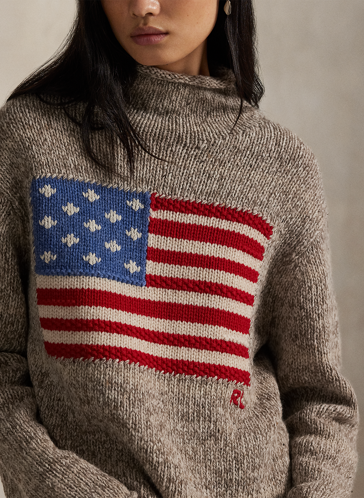 Pull droit col montant en laine mélangée POLO RALPH LAUREN Beige