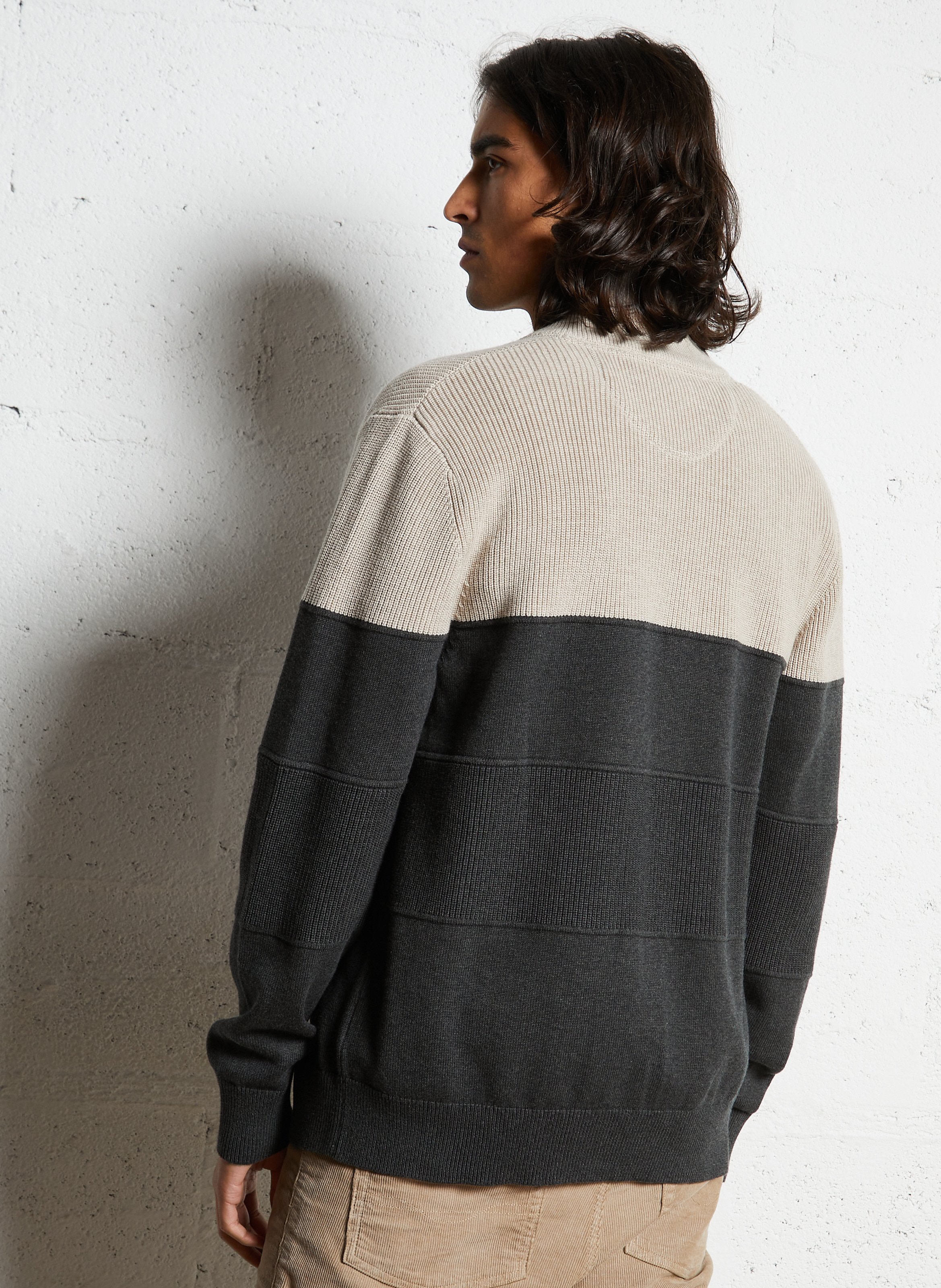 Cardigan zippé à col montant en coton EDEN PARK Gris