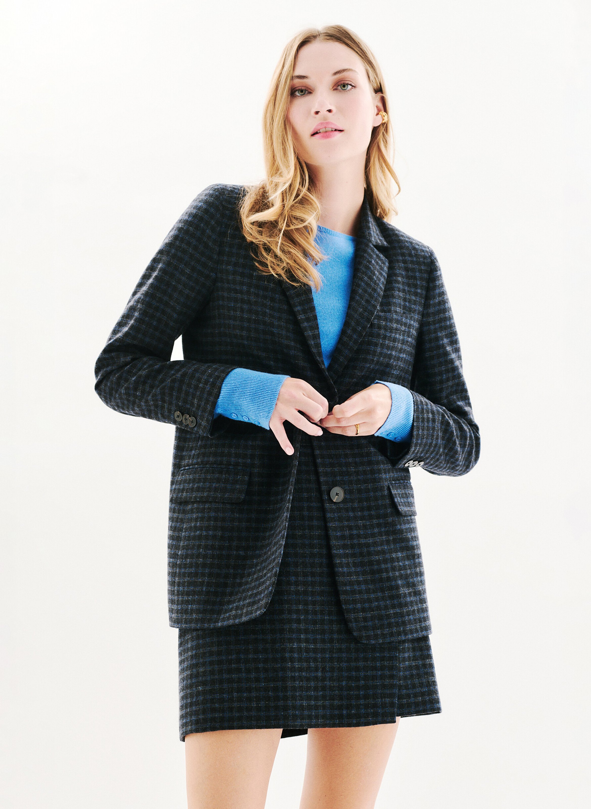 Oversized blazer in blended recycled wool CAROLL Grey