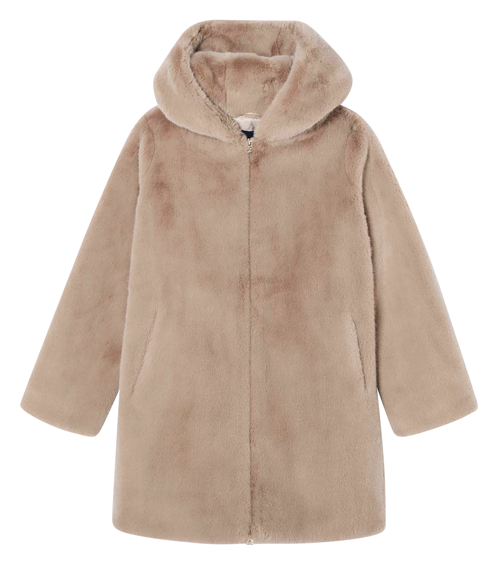 Manteau droit col rond en fourrure synthétique TARA JARMON Beige