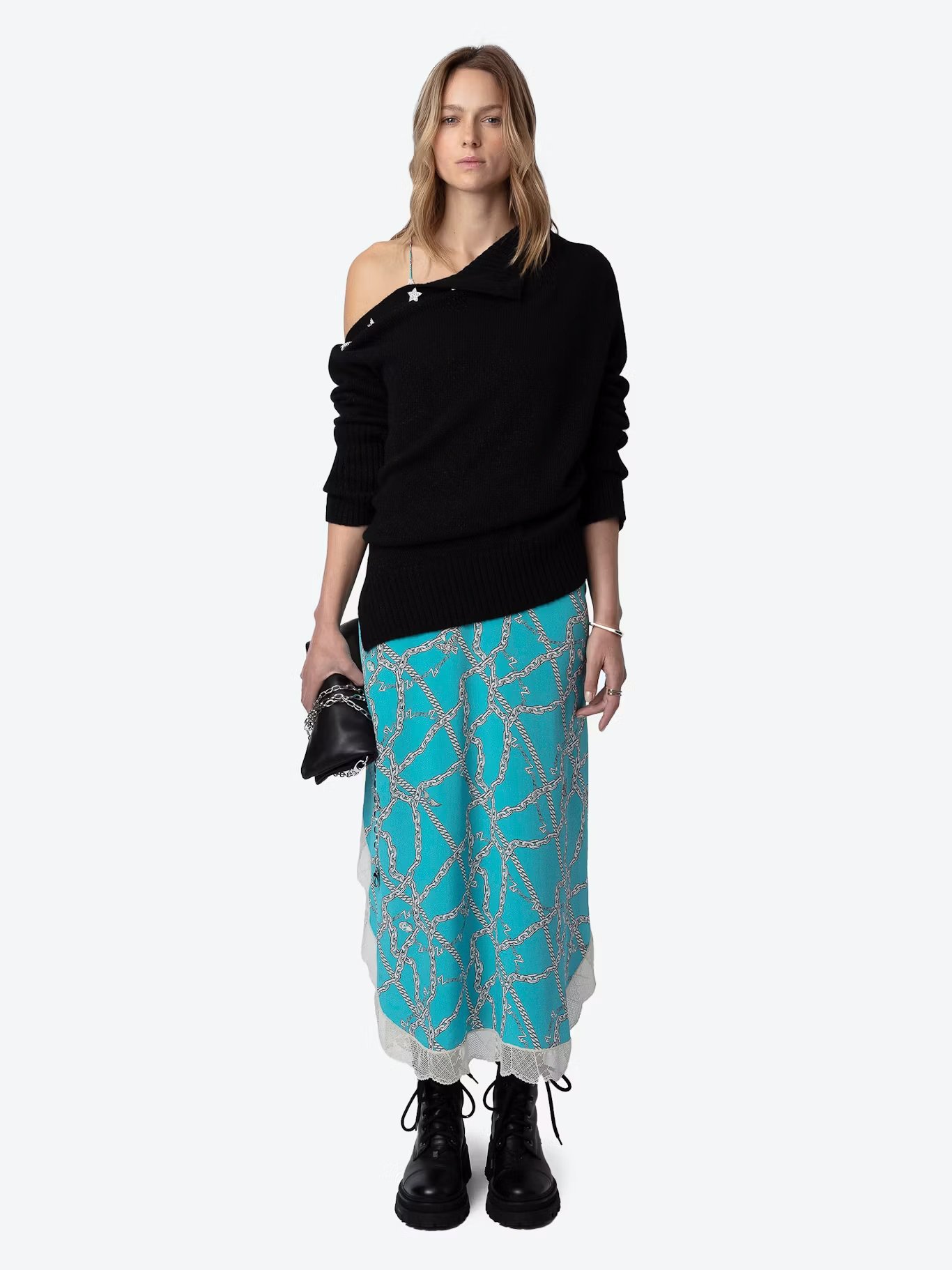 Robe longue imprimée à dentelle en soie ZADIG&VOLTAIRE Bleu