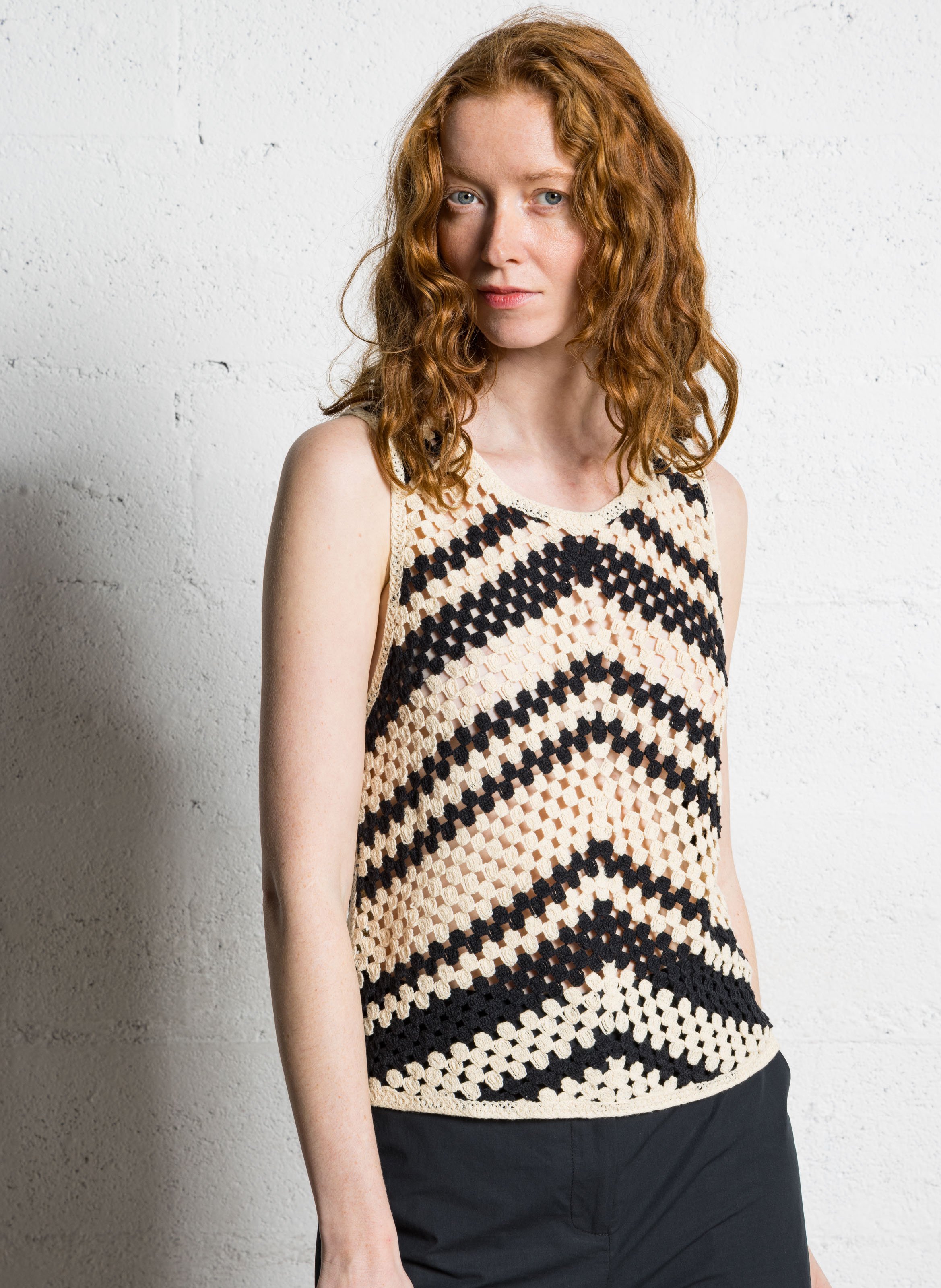 Top sans manches en crochet SUNCOO Blanc