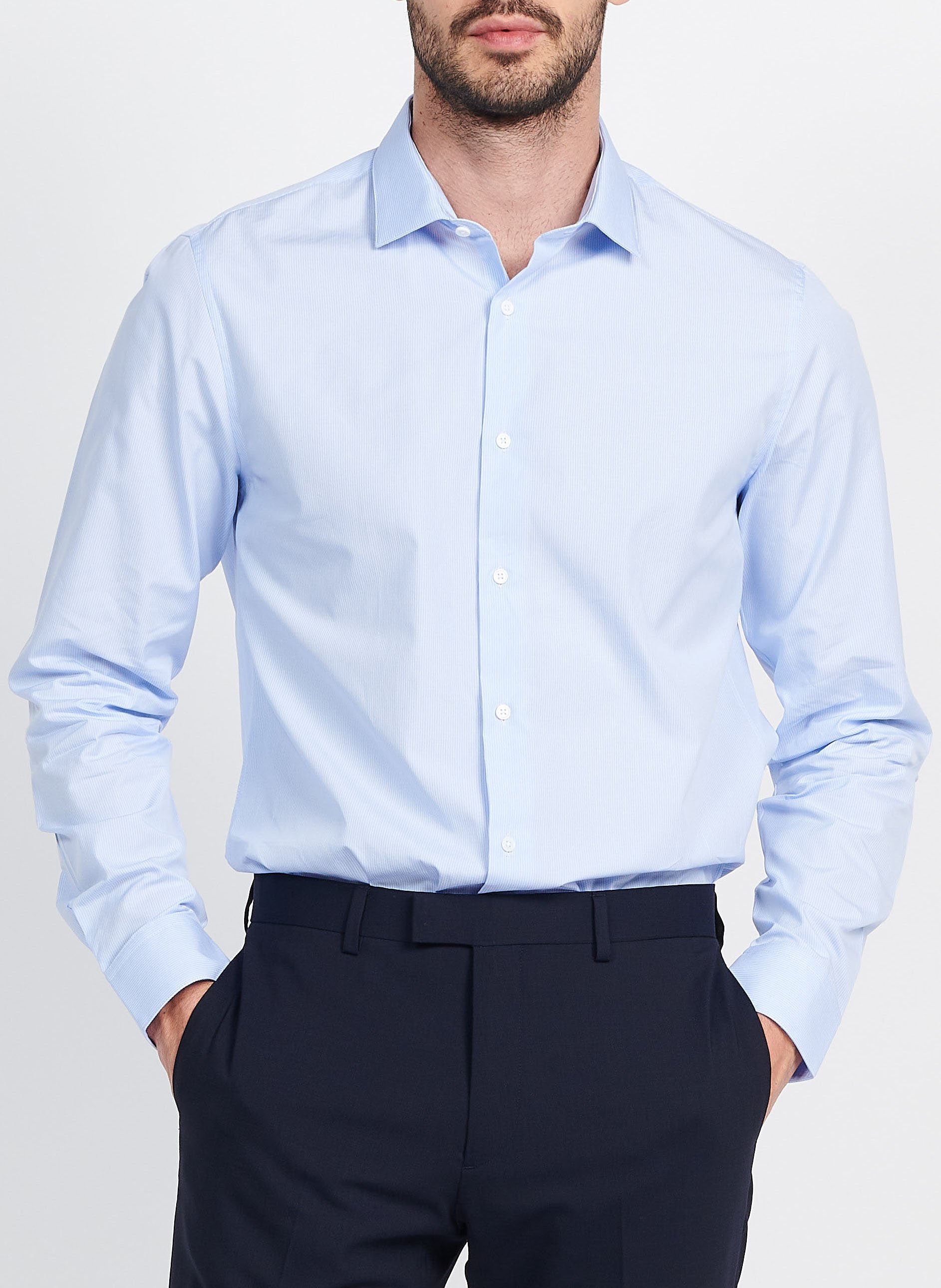 Recht, gestreept overhemd van katoenpopeline ATELIER PRIVE Blauw