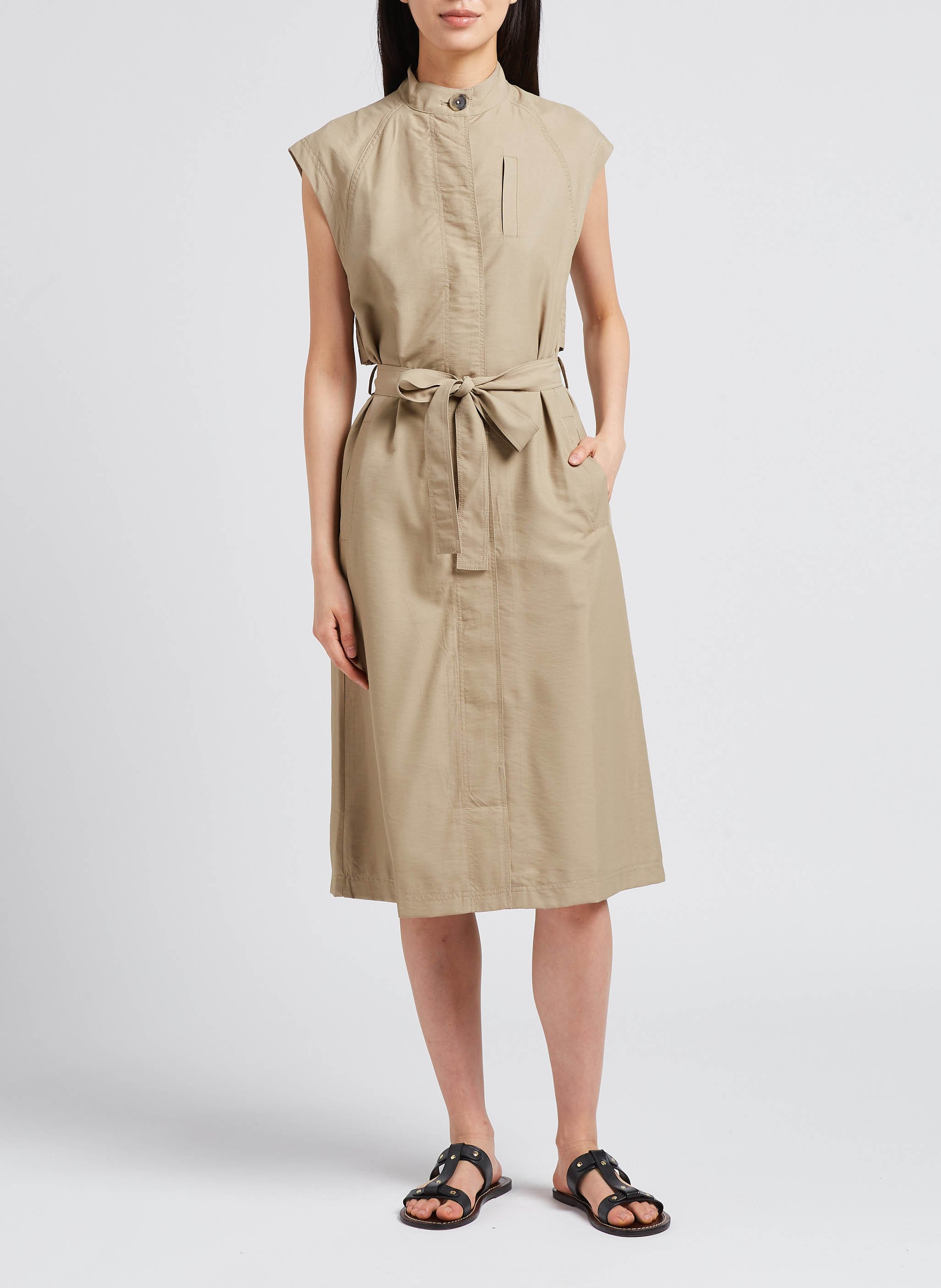 Straight high-neck midi dress MOSS COPENHAGEN Beige