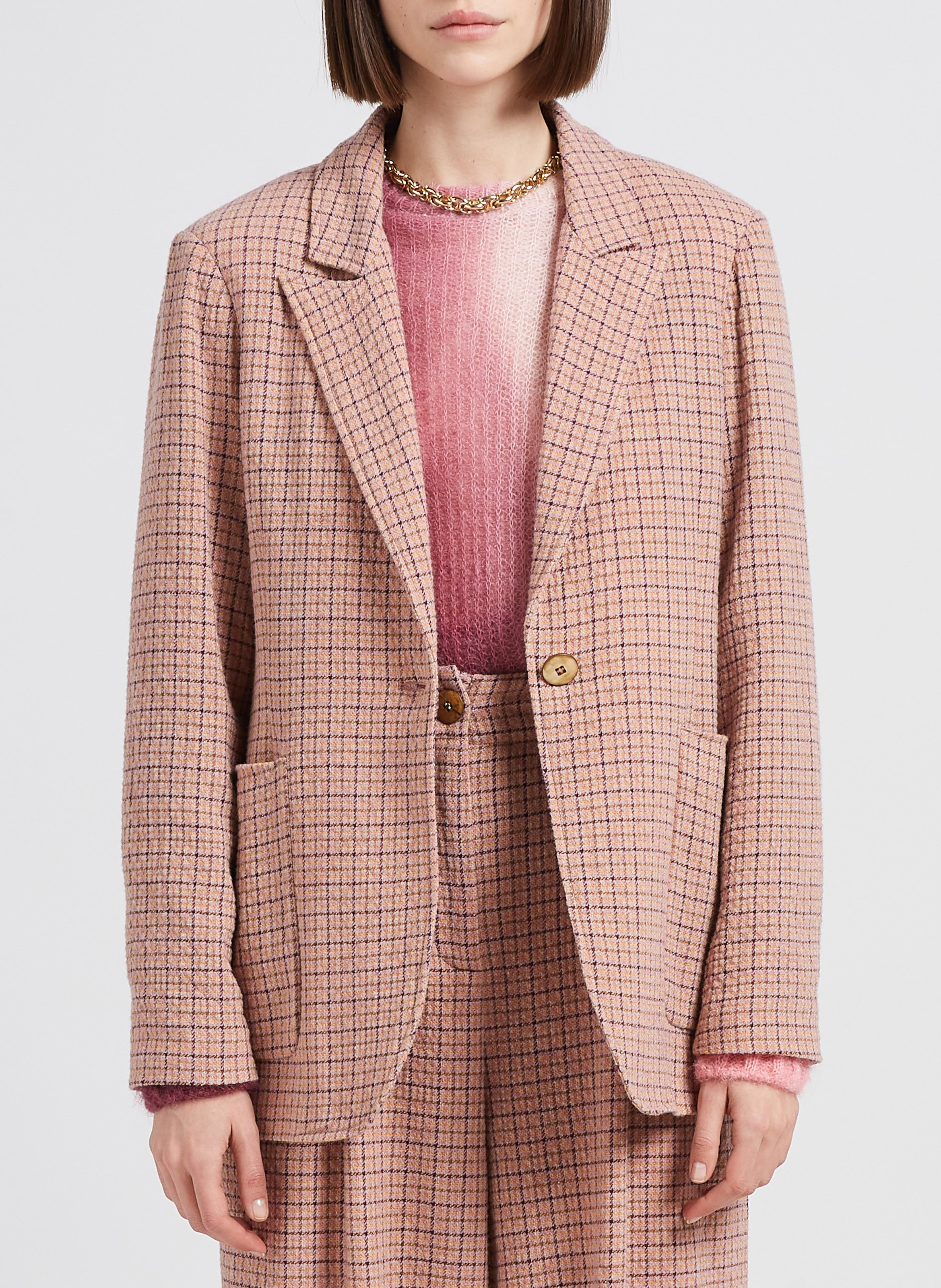 Karierter Blazer aus Wollmix MOMONI Rosa