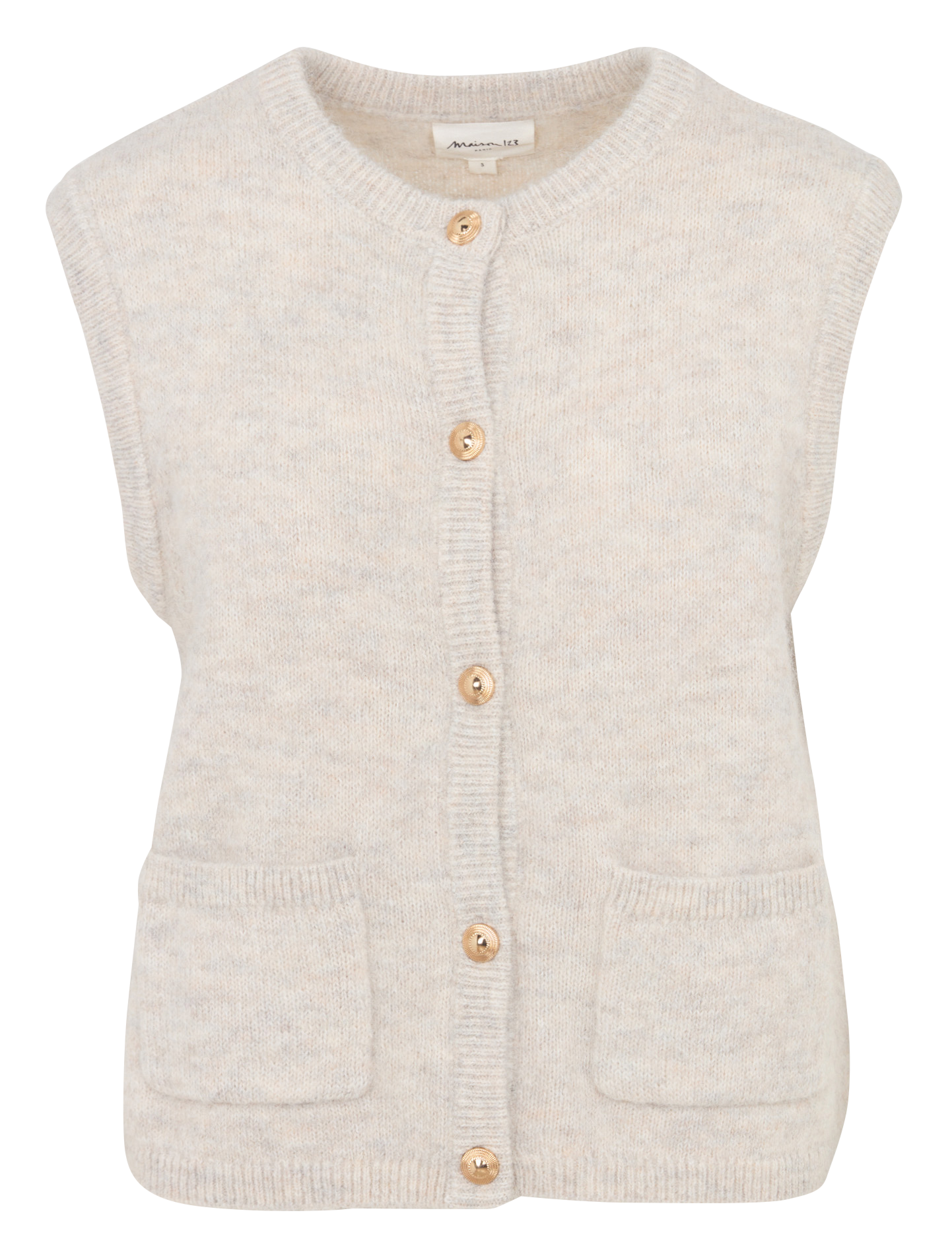 Gilet sans manches col rond en alpaga mélangé MAISON 123 Blanc