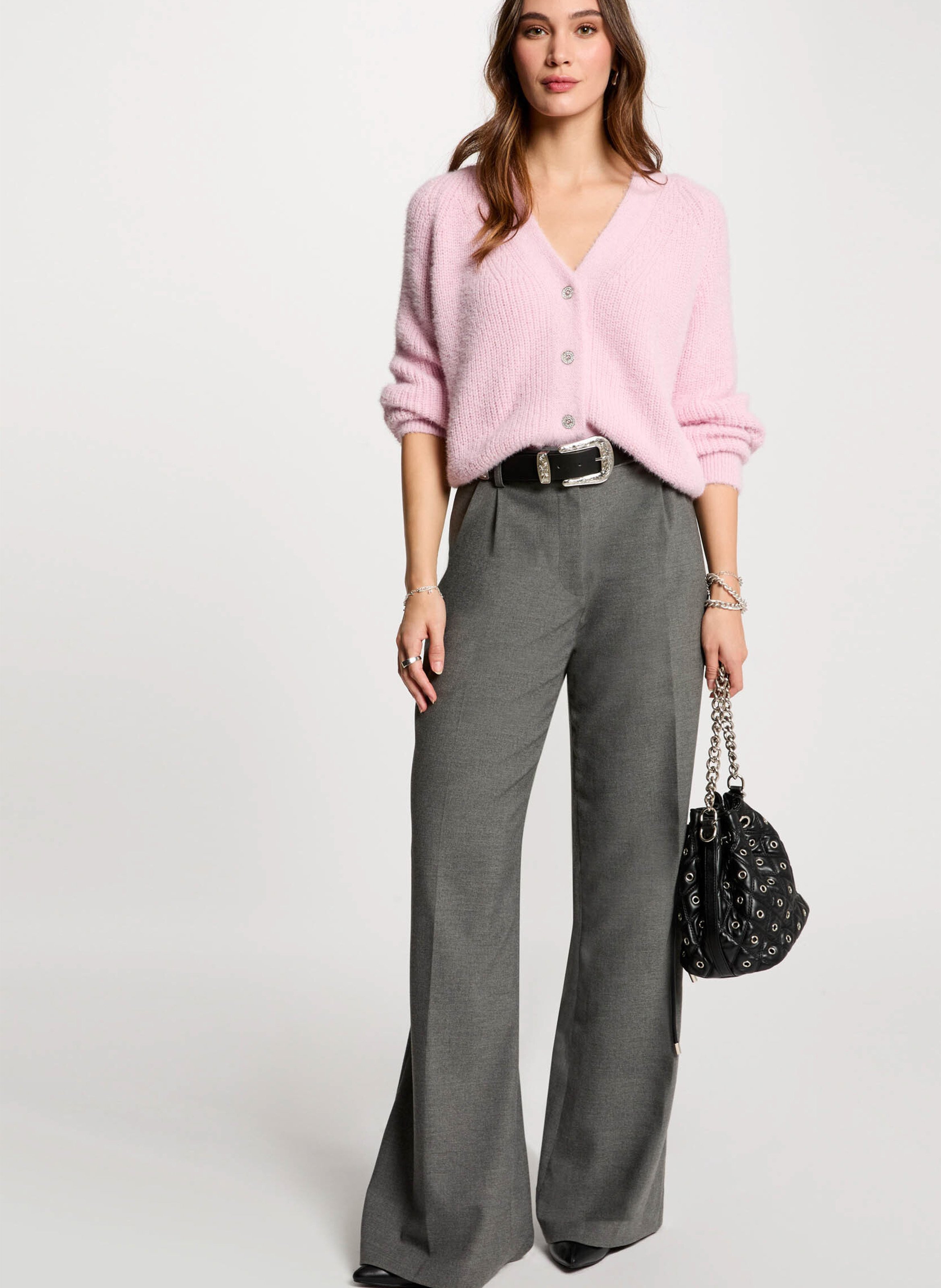 Pantalon large à pinces taille haute MORGAN Gris