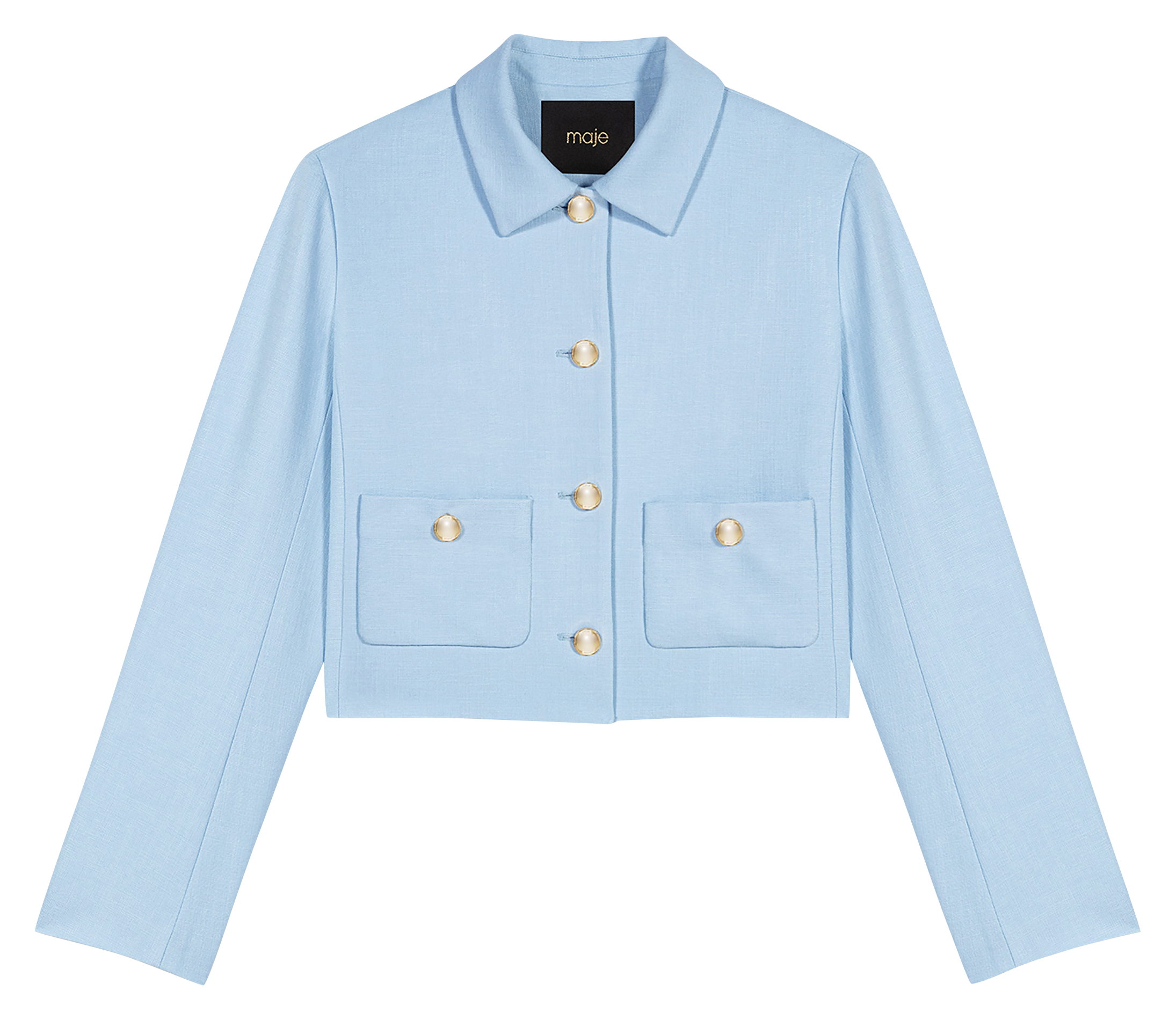 Short straight solid color jacket with buttons MAJE Blue