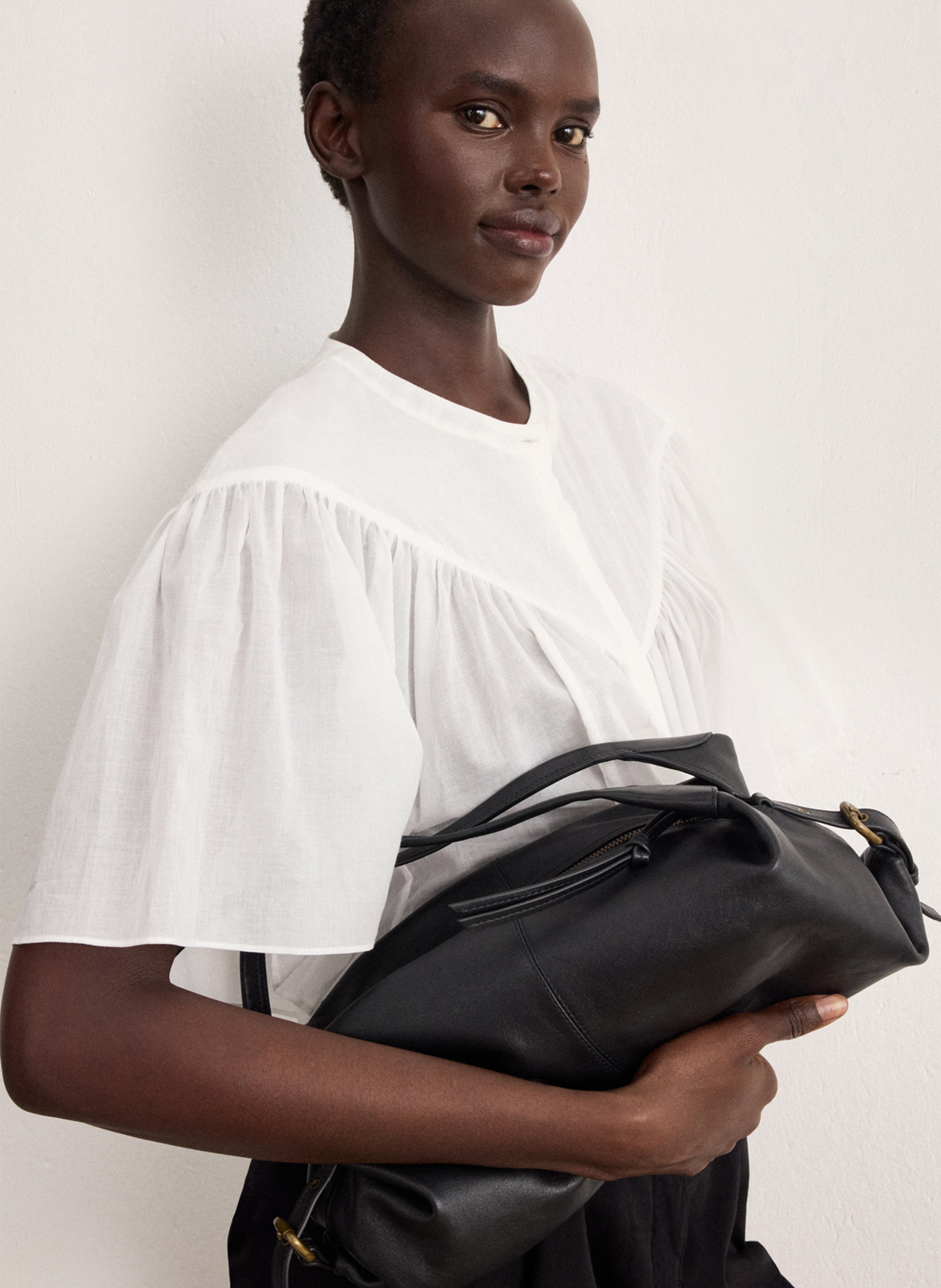 Loose-fit cotton shirt with round neck PABLO Beige