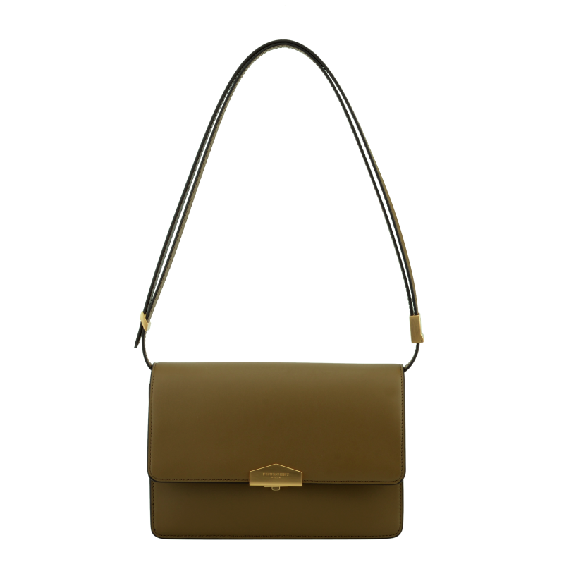 Crossbody bag in smooth leather POURCHET Green