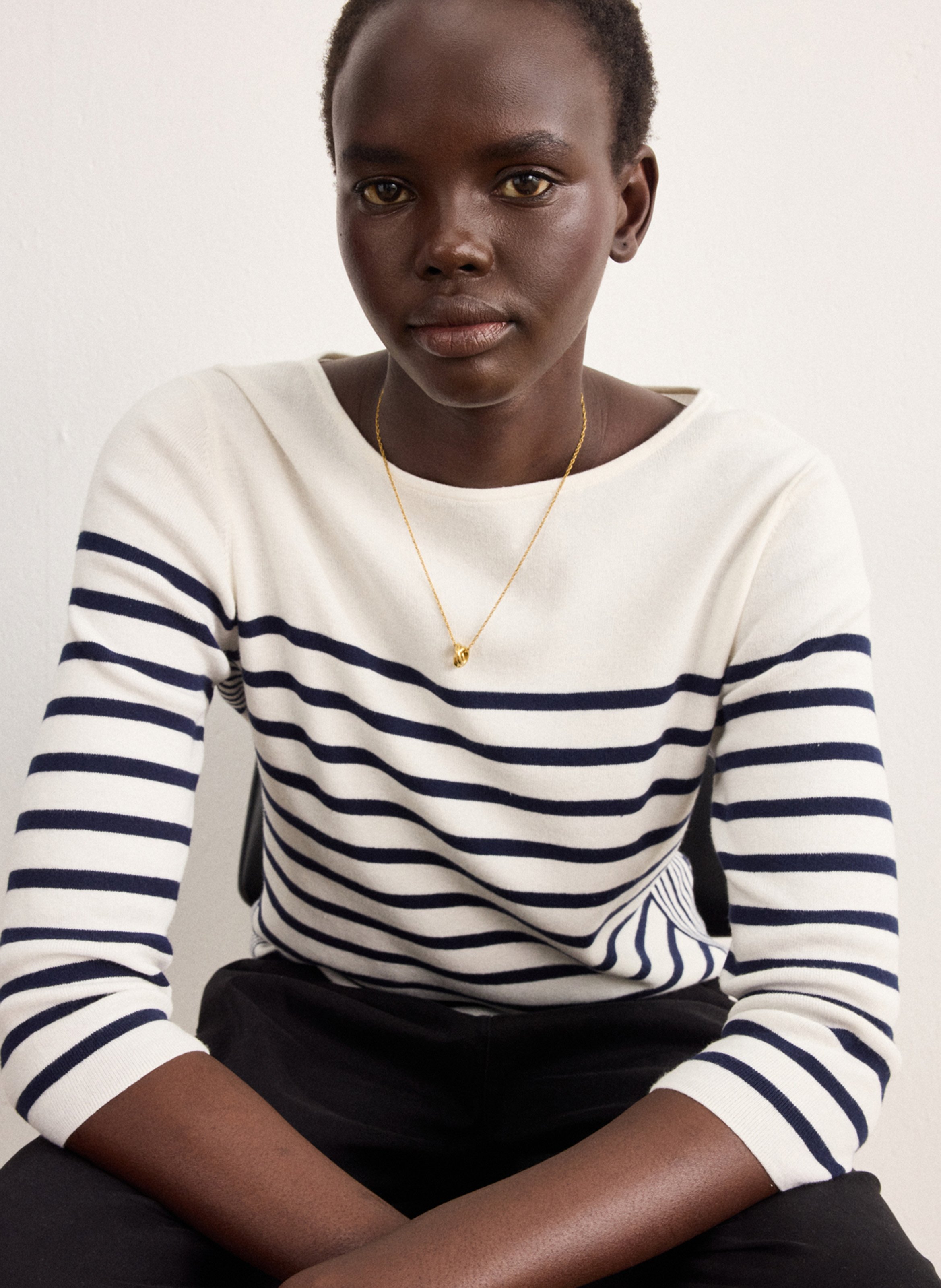 Pull marinière droit col rond  PABLO Beige