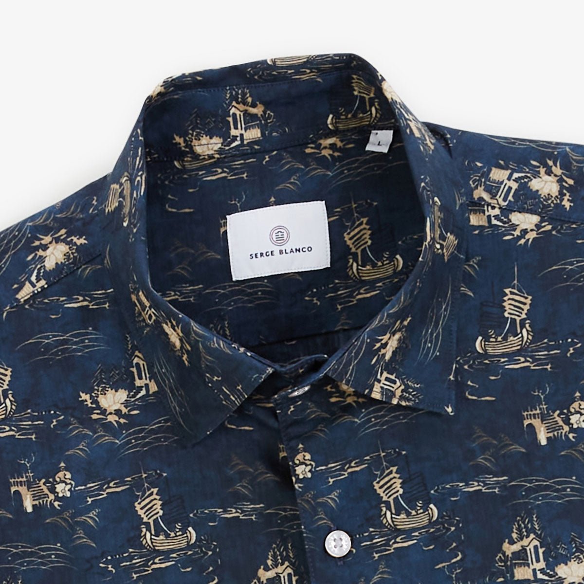 Short-sleeved Caracas shirt in printed cotton boats SERGE BLANCO Blue