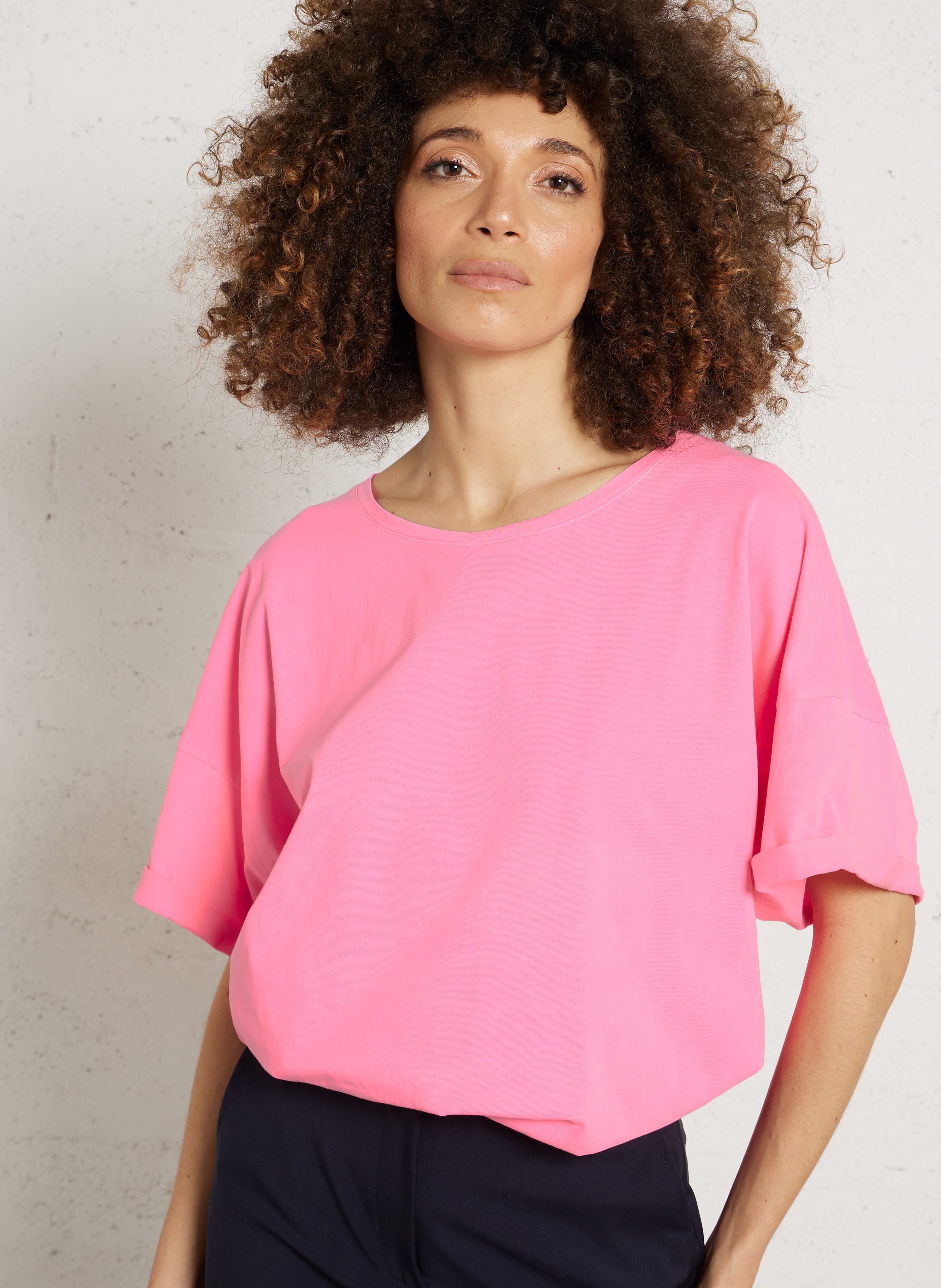Tee-shirt col rond en coton DES PETITS HAUTS Rose