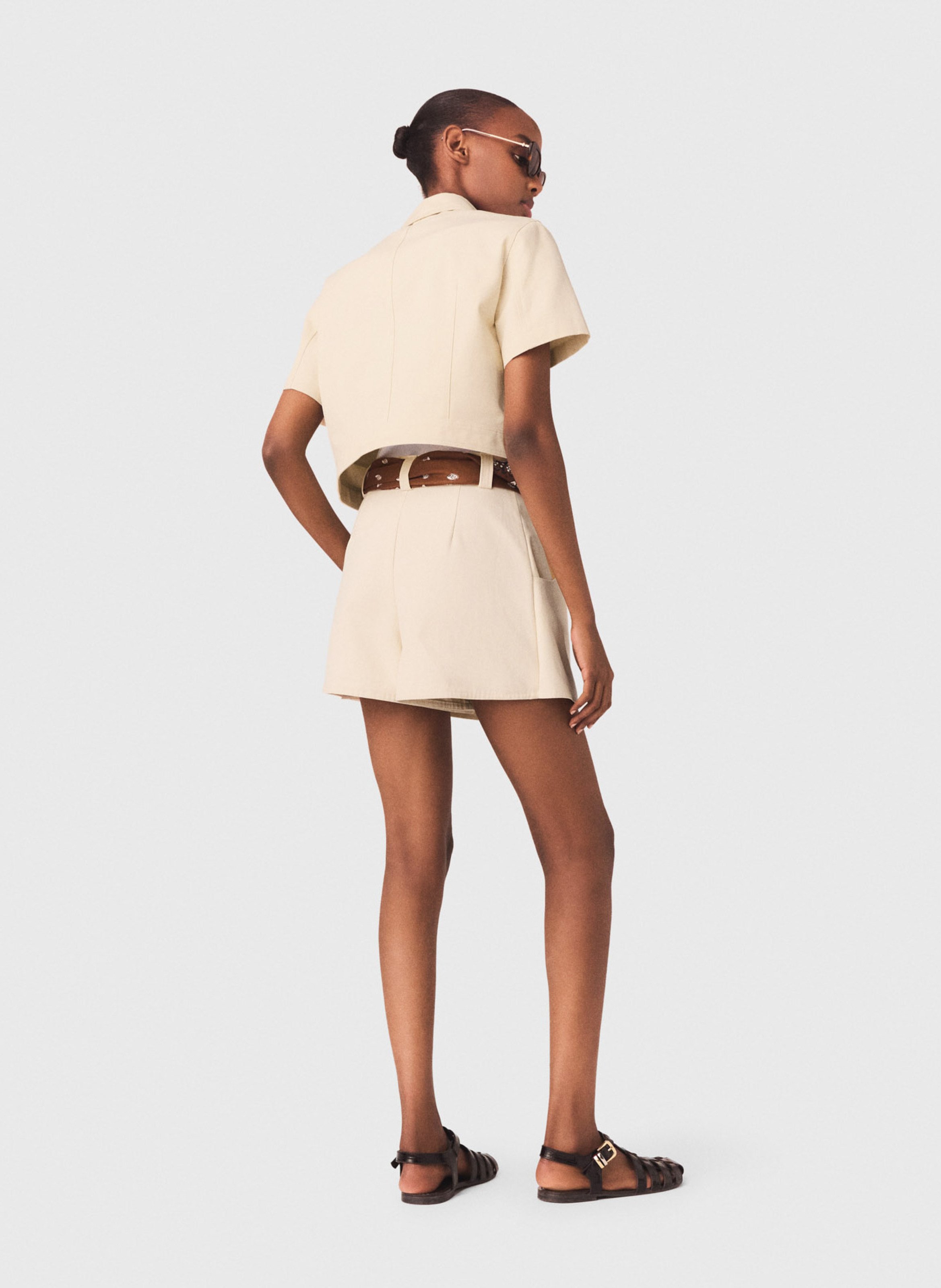 Chemise droite courte en coton MAJE Beige