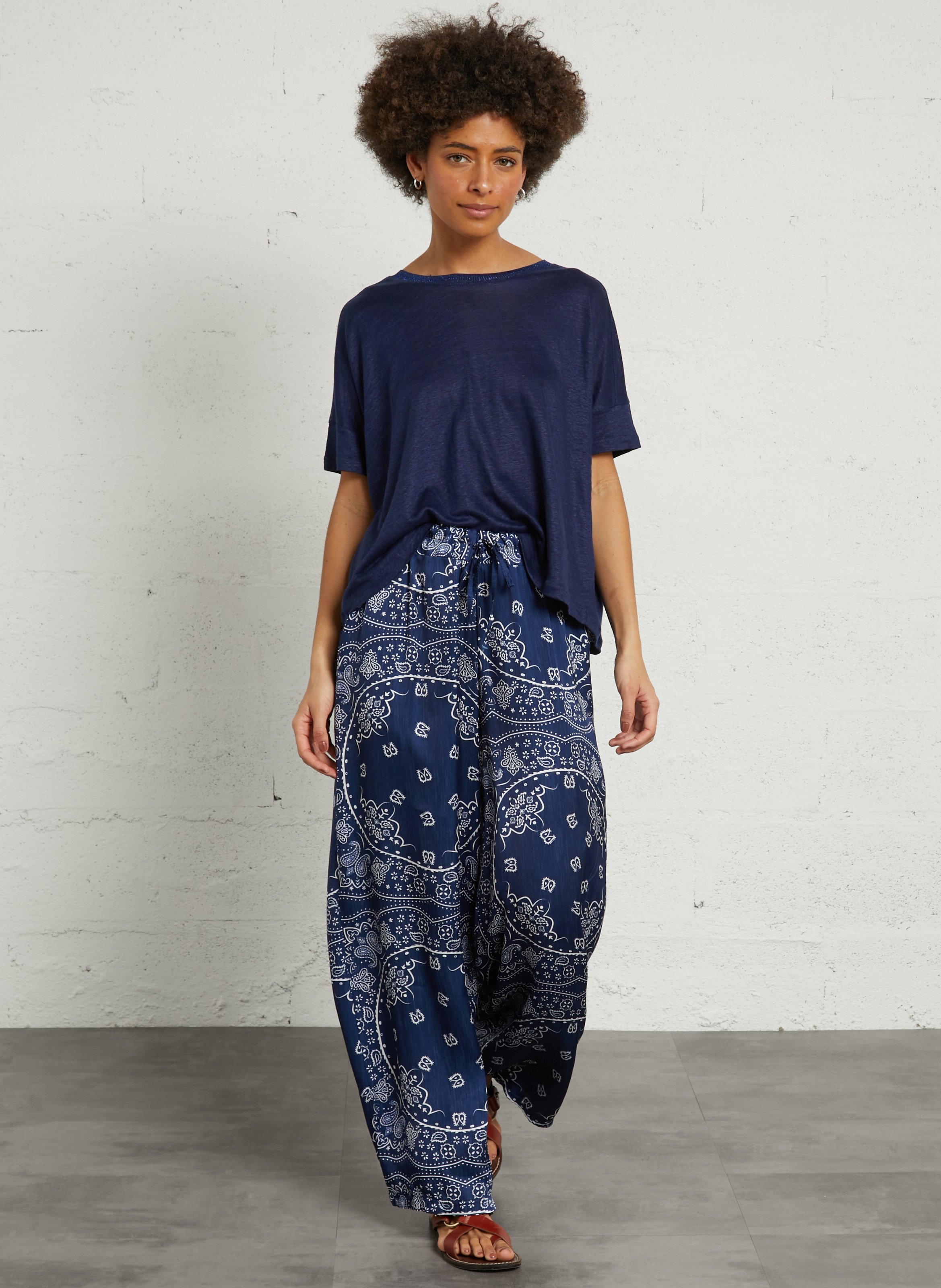 Loose-fit round-neck cotton T-shirt BELLA JONES Blue