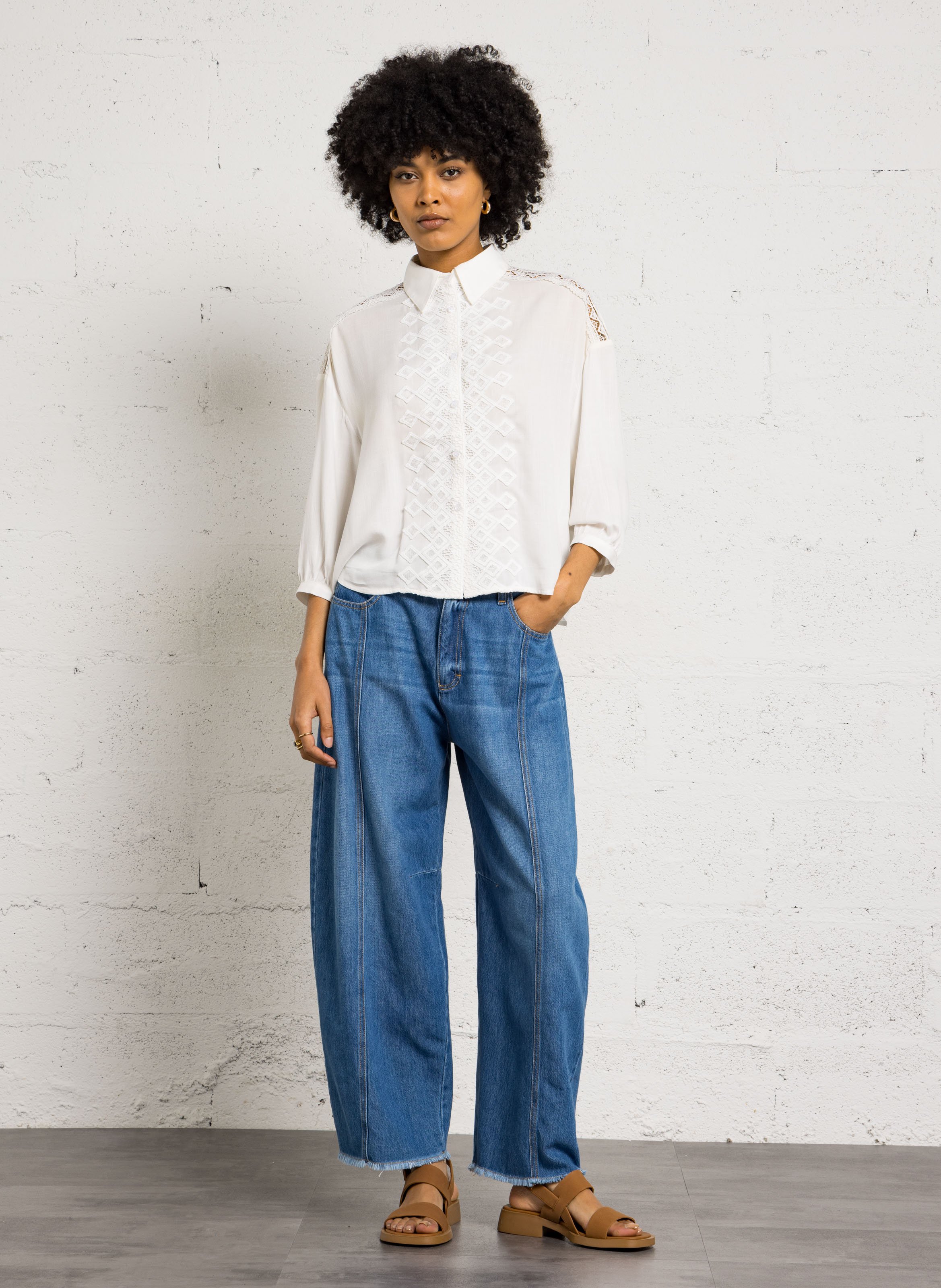 Straight cotton-blend pants PLEASE Blue