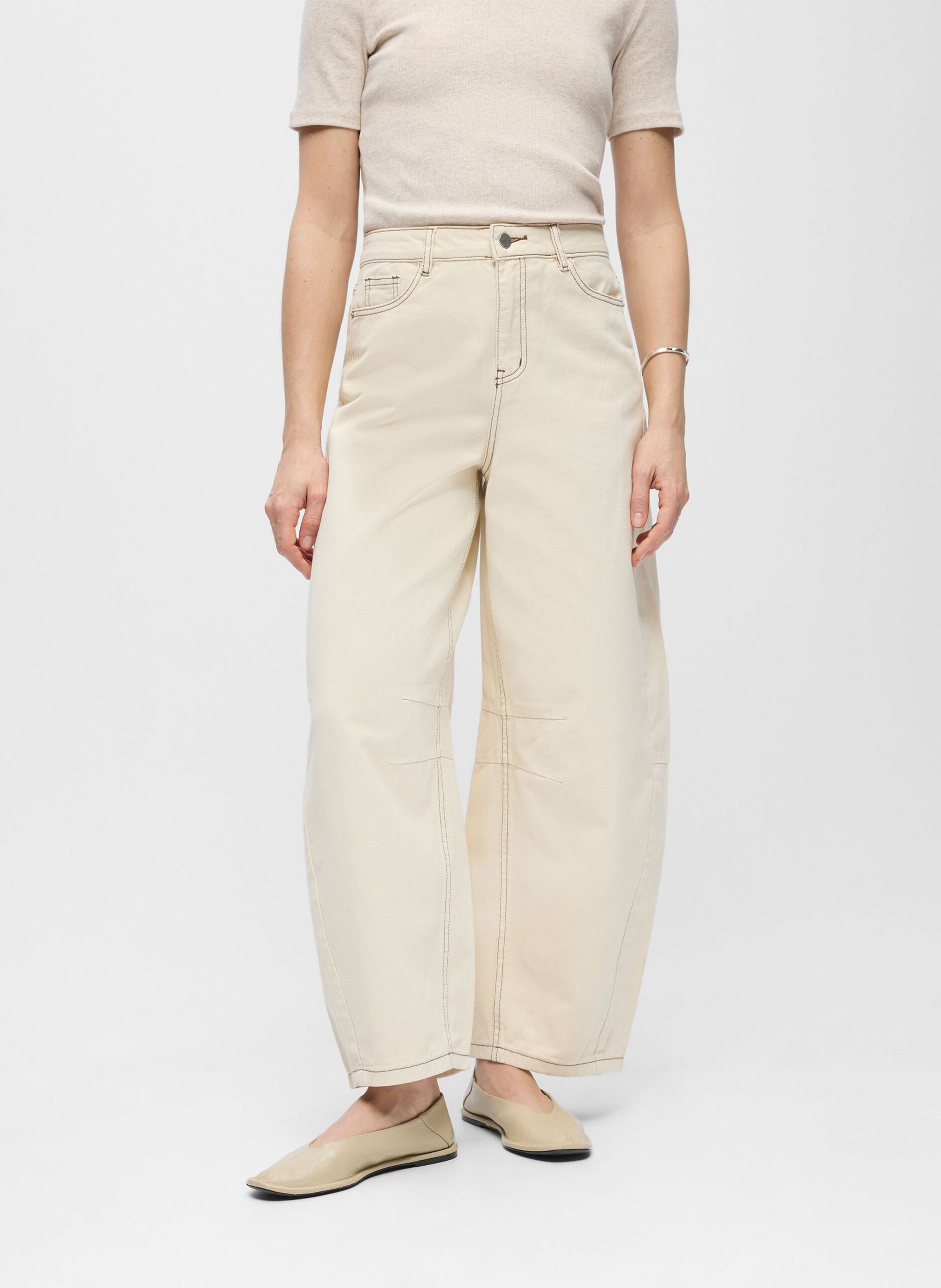 Denim barrel with contrast stitching OBJECT Beige