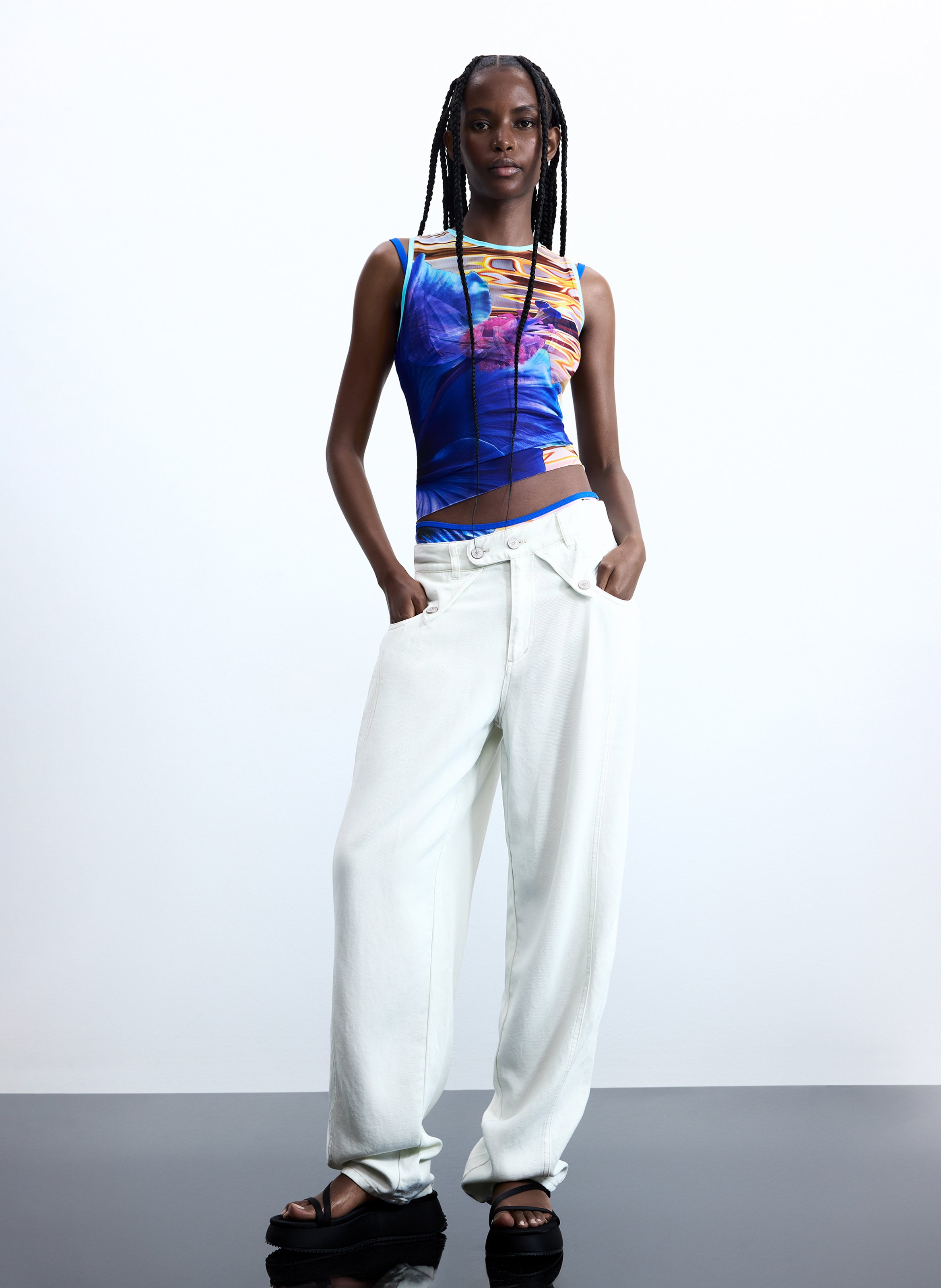 Top moulant imprimé DESIGUAL Bleu