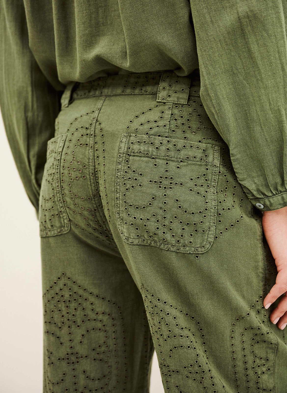 Pantalon droit en coton BA&SH Kaki