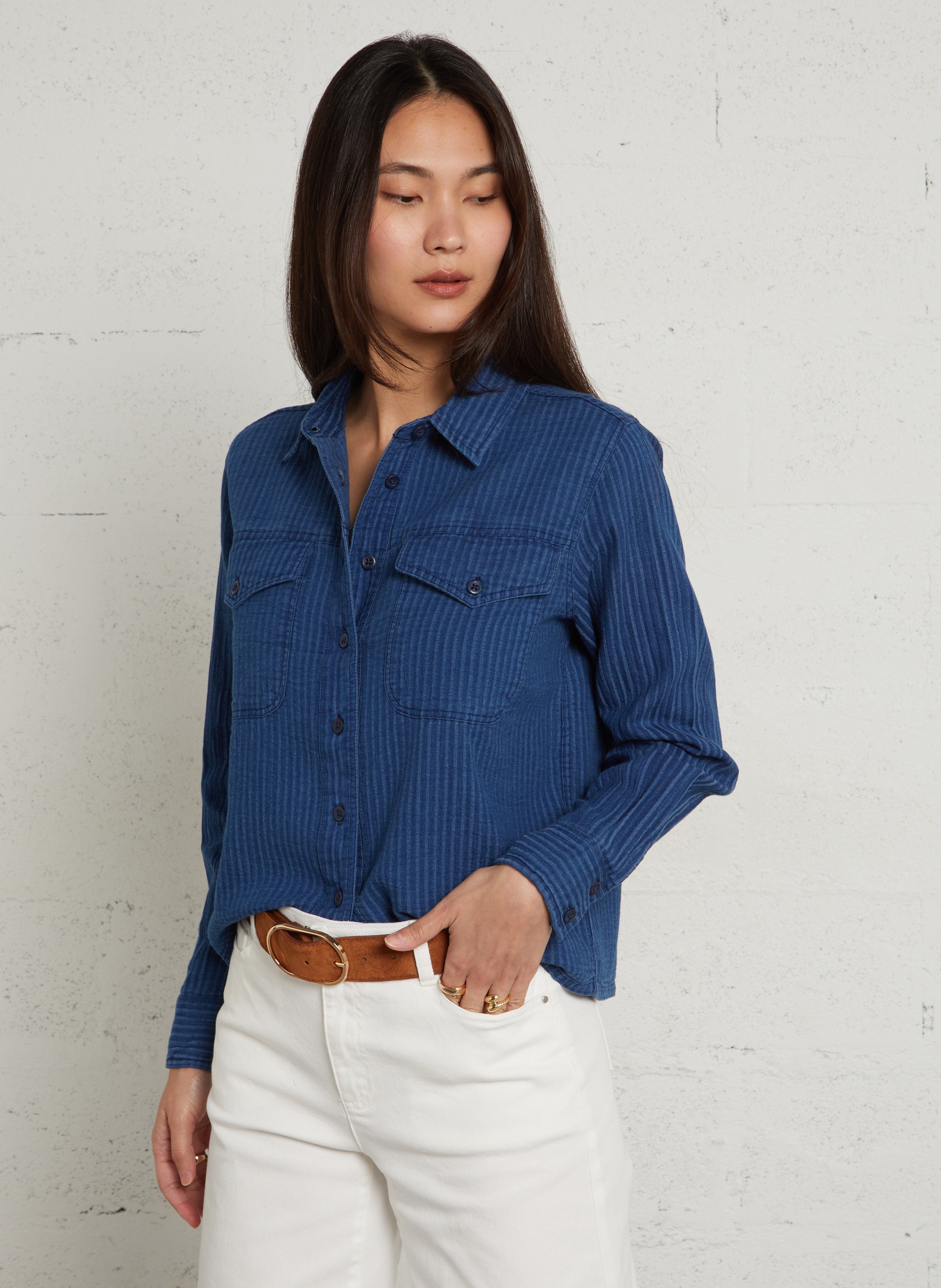 Chemise en coton col classique MAISON 123 Bleu