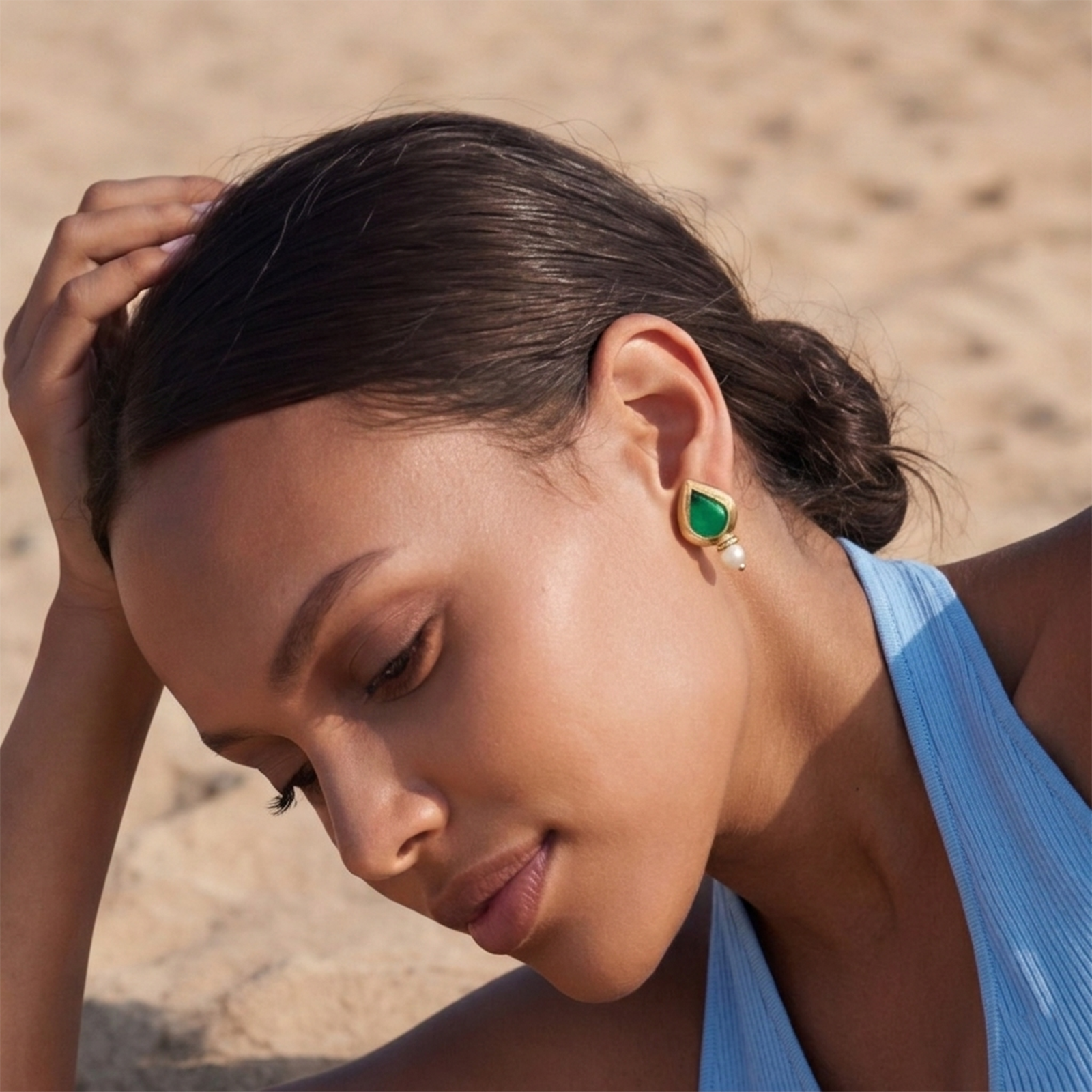 Stud earrings with pierced stems, gold-plated SATELLITE PARIS Green