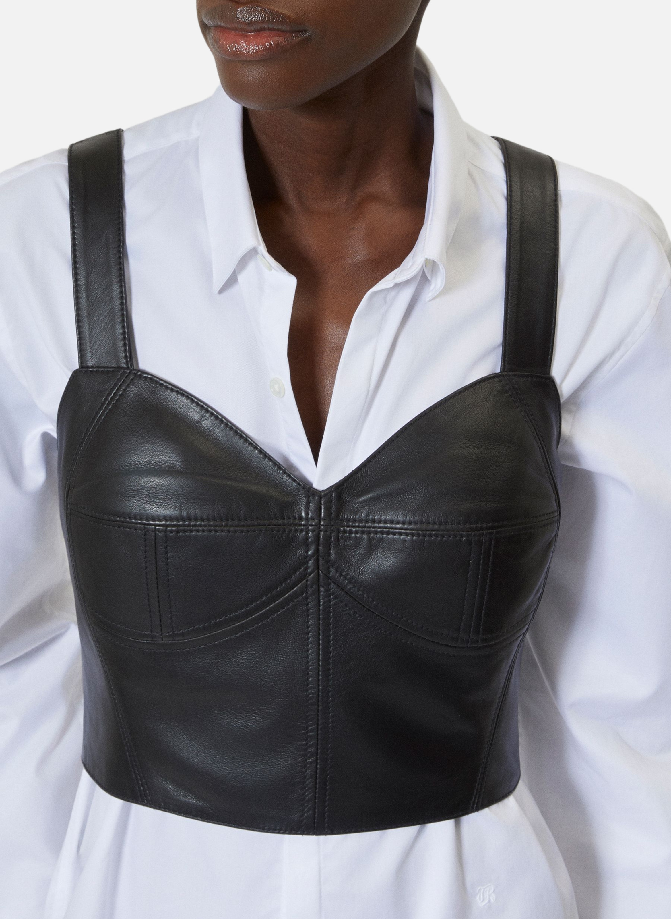 Leather bustier top THE KOOPLES Black