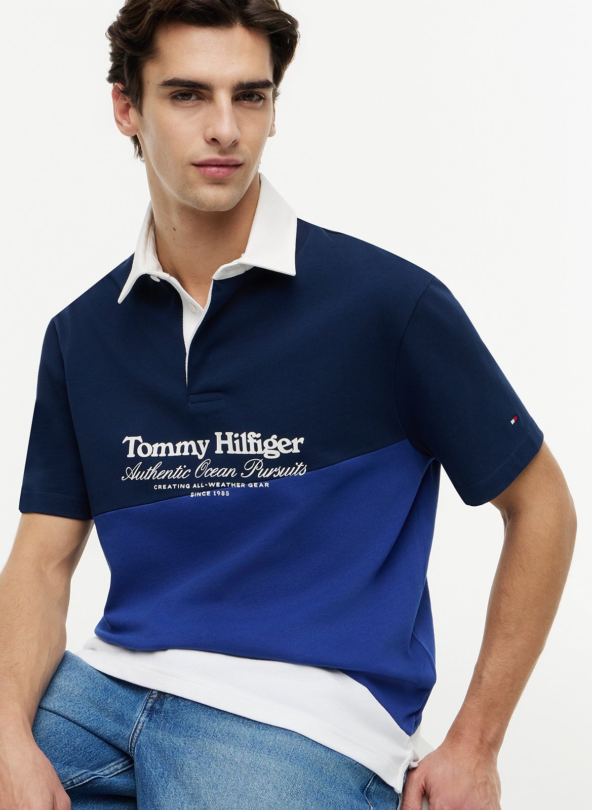 Polo droit en coton TOMMY HILFIGER Bleu