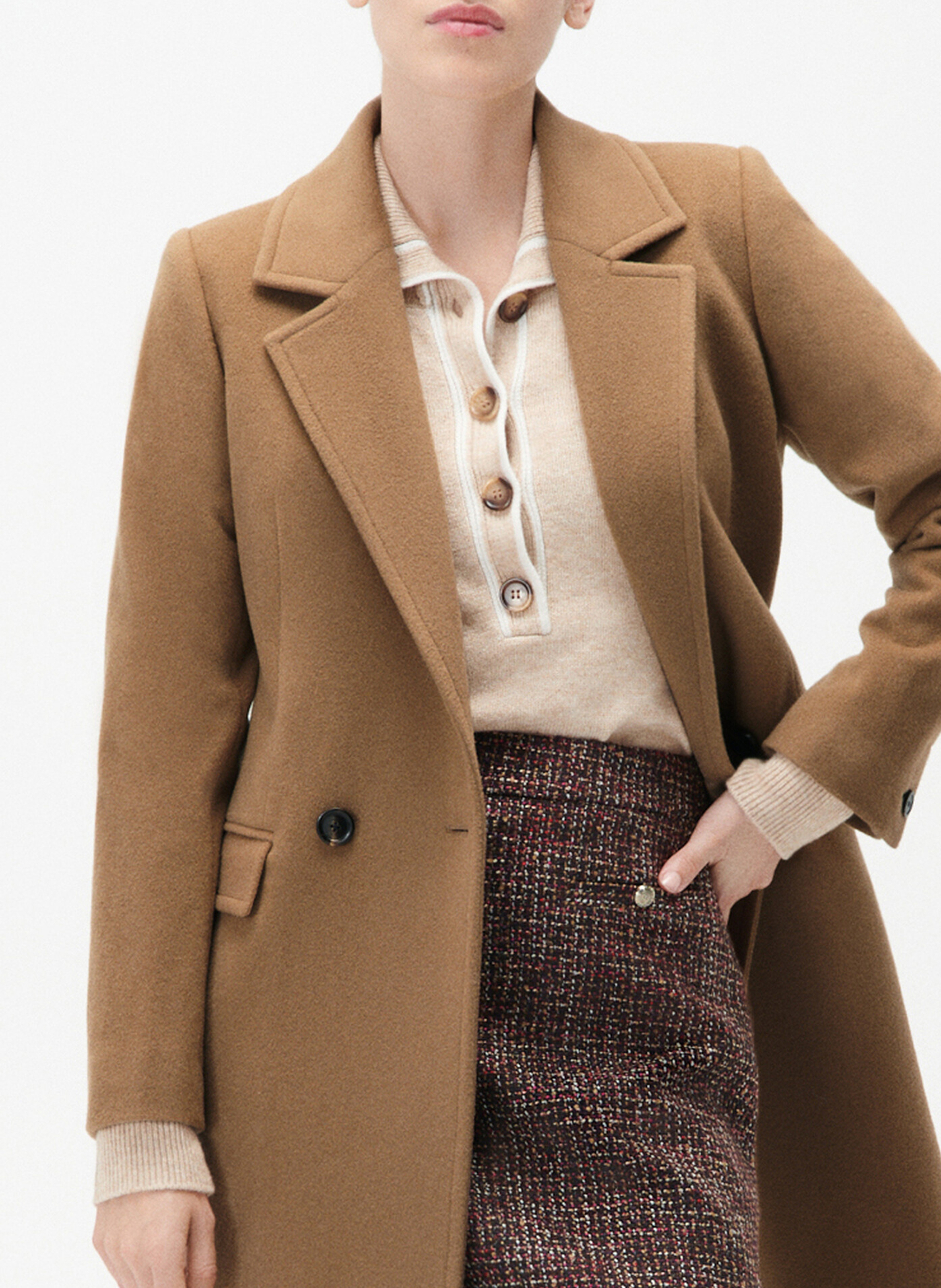 Manteau col tailleur CAROLL Marron