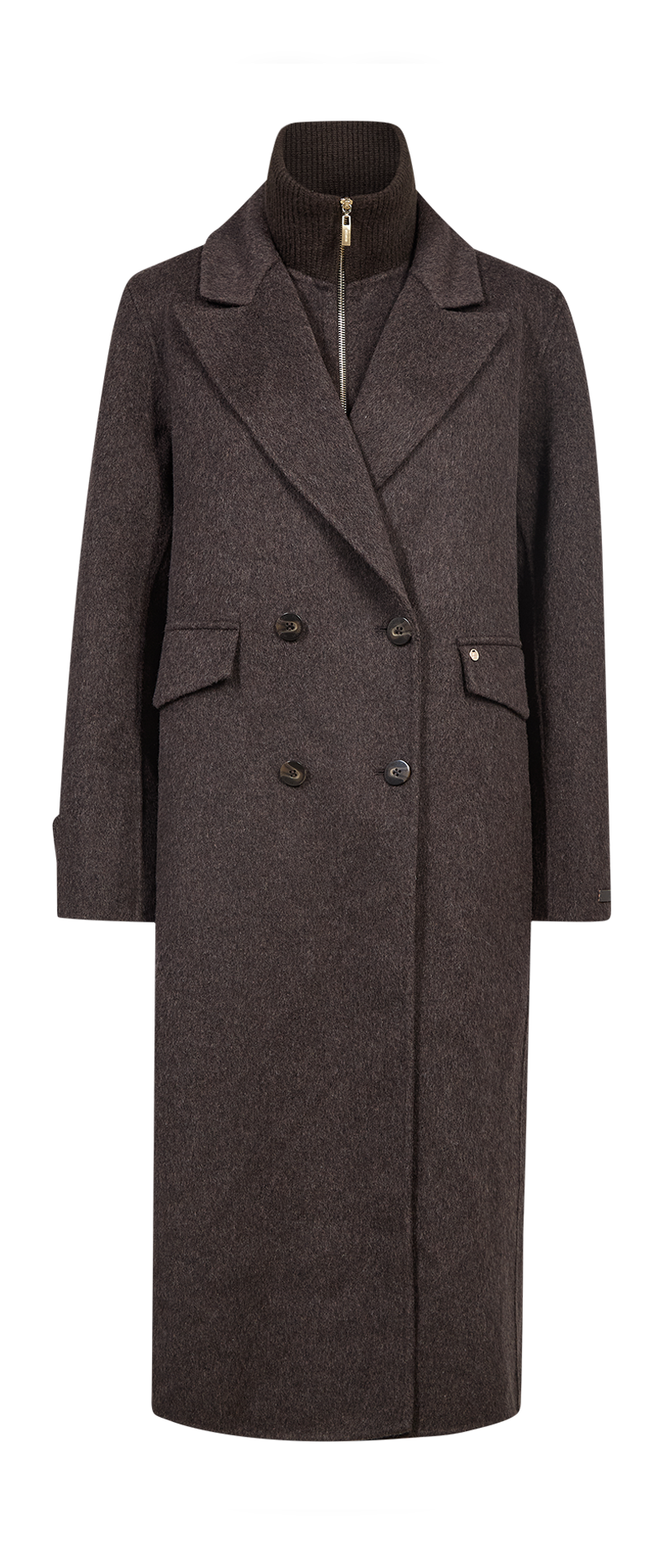 Manteau long à double col en laine mélangée MOS MOSH Marron