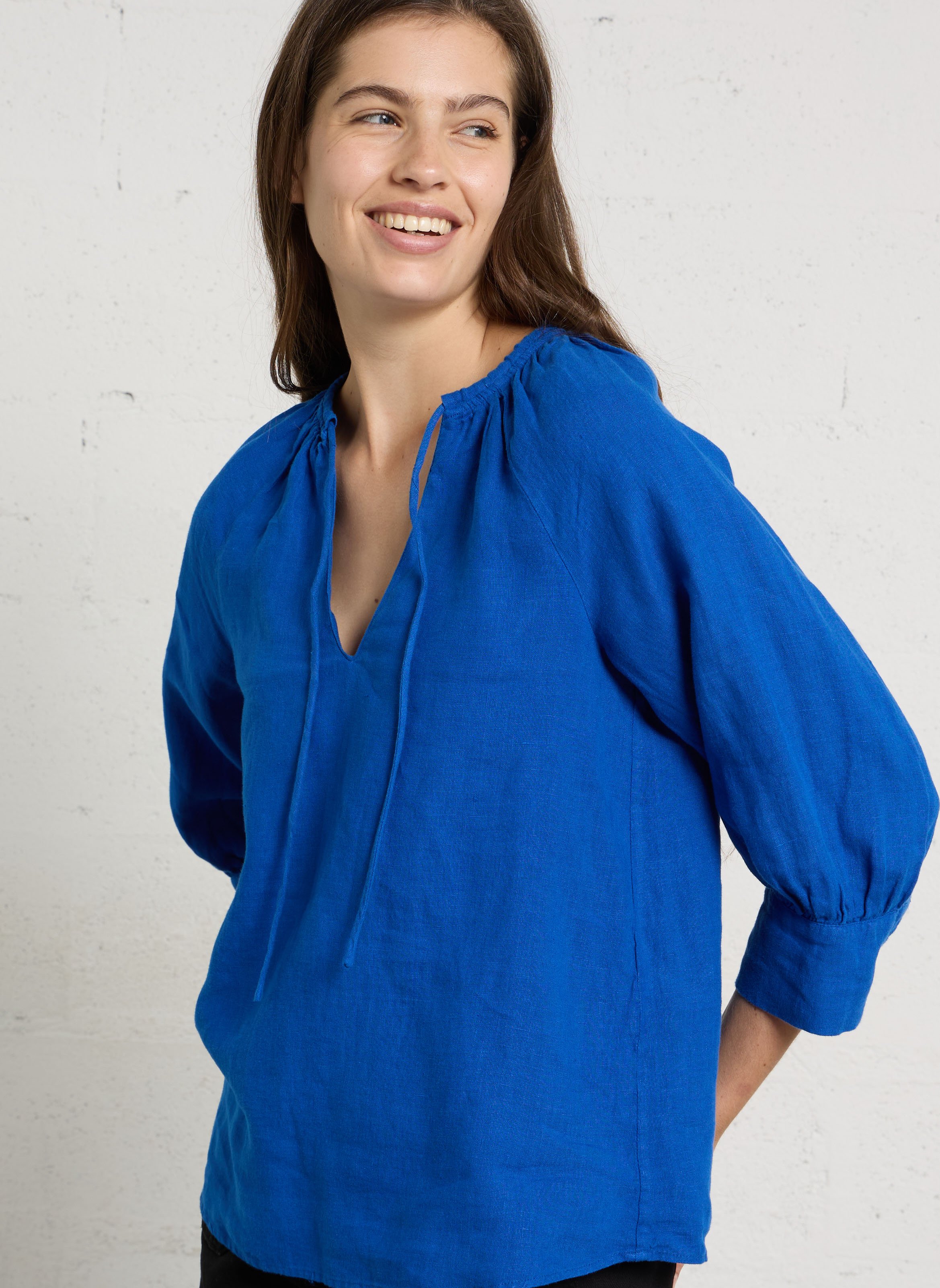 Blouse col rond en lin MAISON 123 Bleu